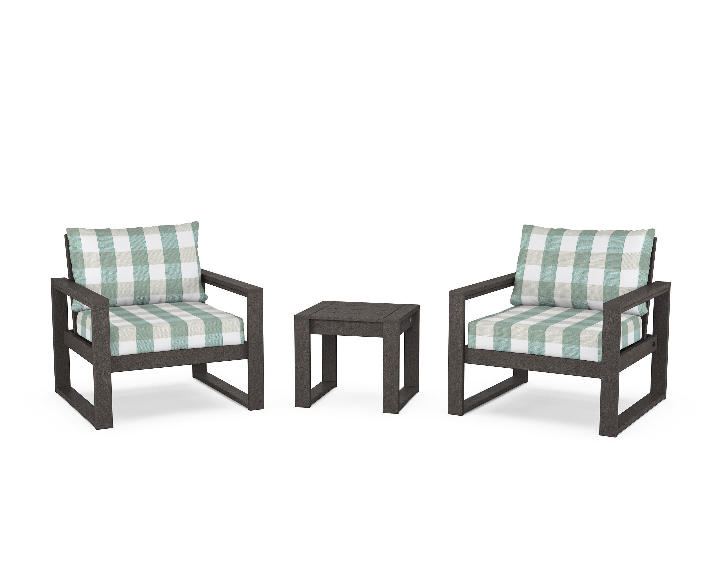EDGE Sectional 3-Piece Deep Seating Set in Vintage Coffee / Buffalo Plaid Glacier Spa