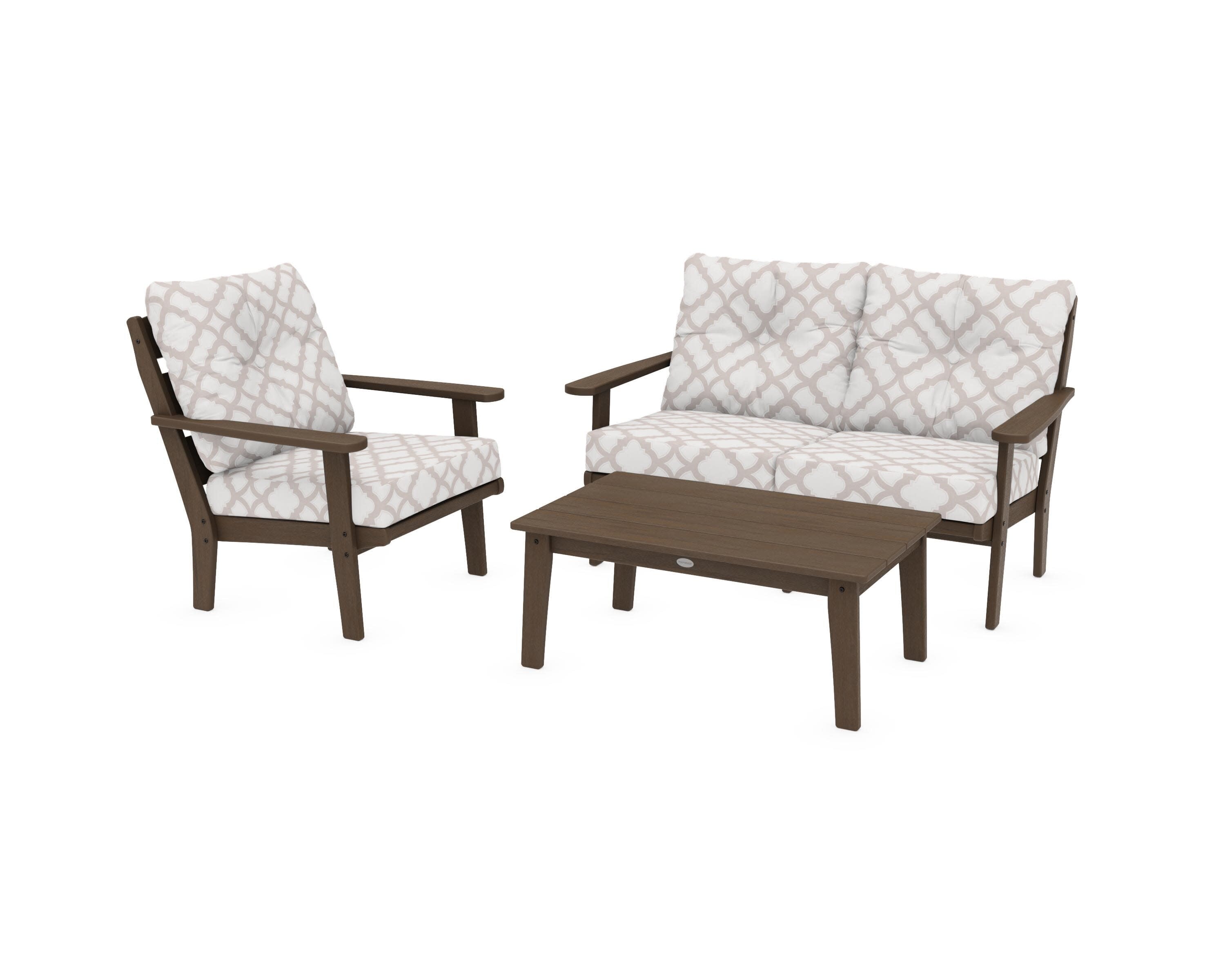 Lakeside 3-Piece Deep Seating Set in Kona / Trellis Dune Burlap