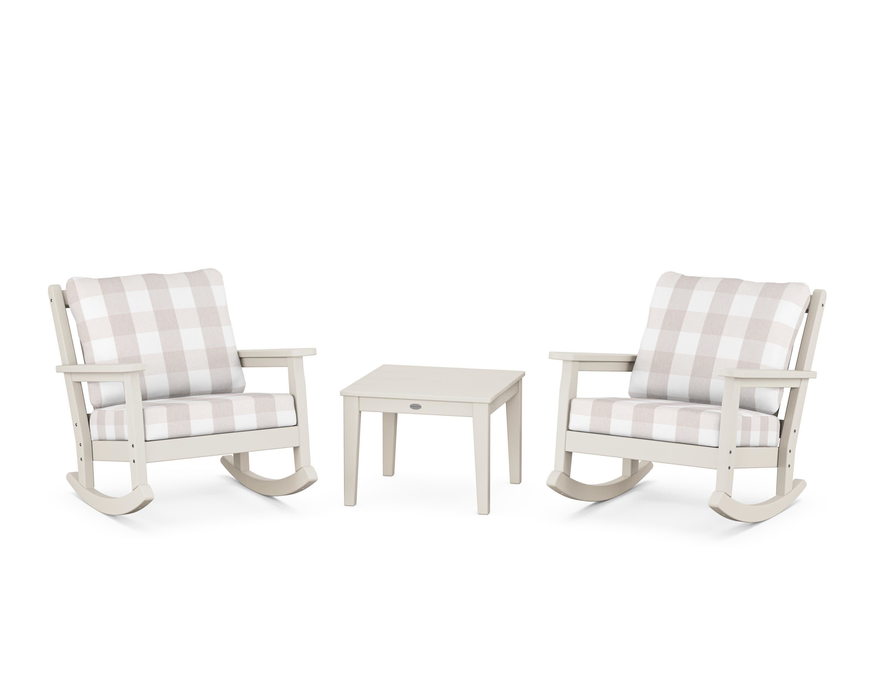 Chippendale 3-Piece Deep Seating Rocker Set in Sand / Buffalo Plaid Dune Burlap