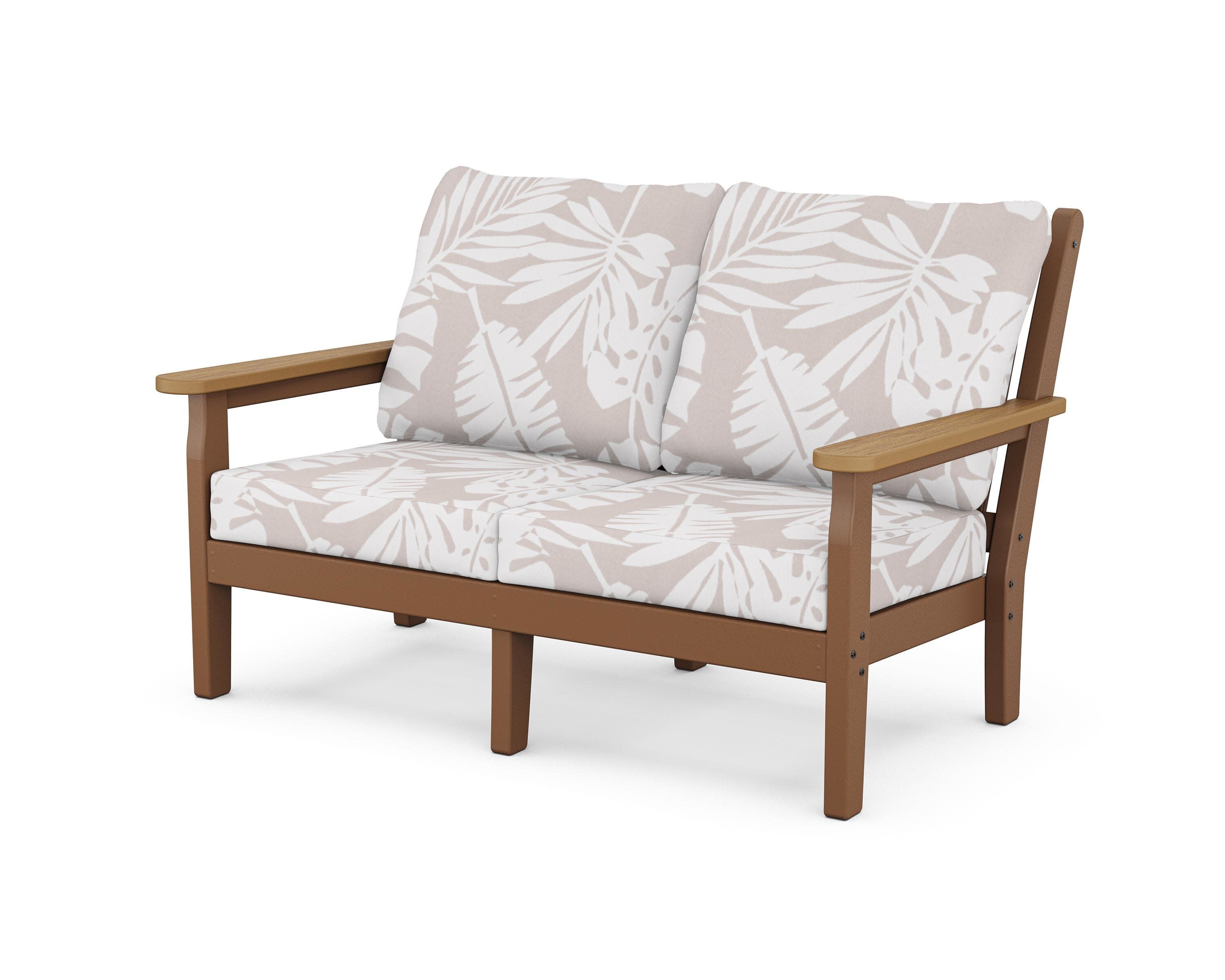 Chippendale Deep Seating Loveseat in Teak / Natural / Leaf Dune Burlap