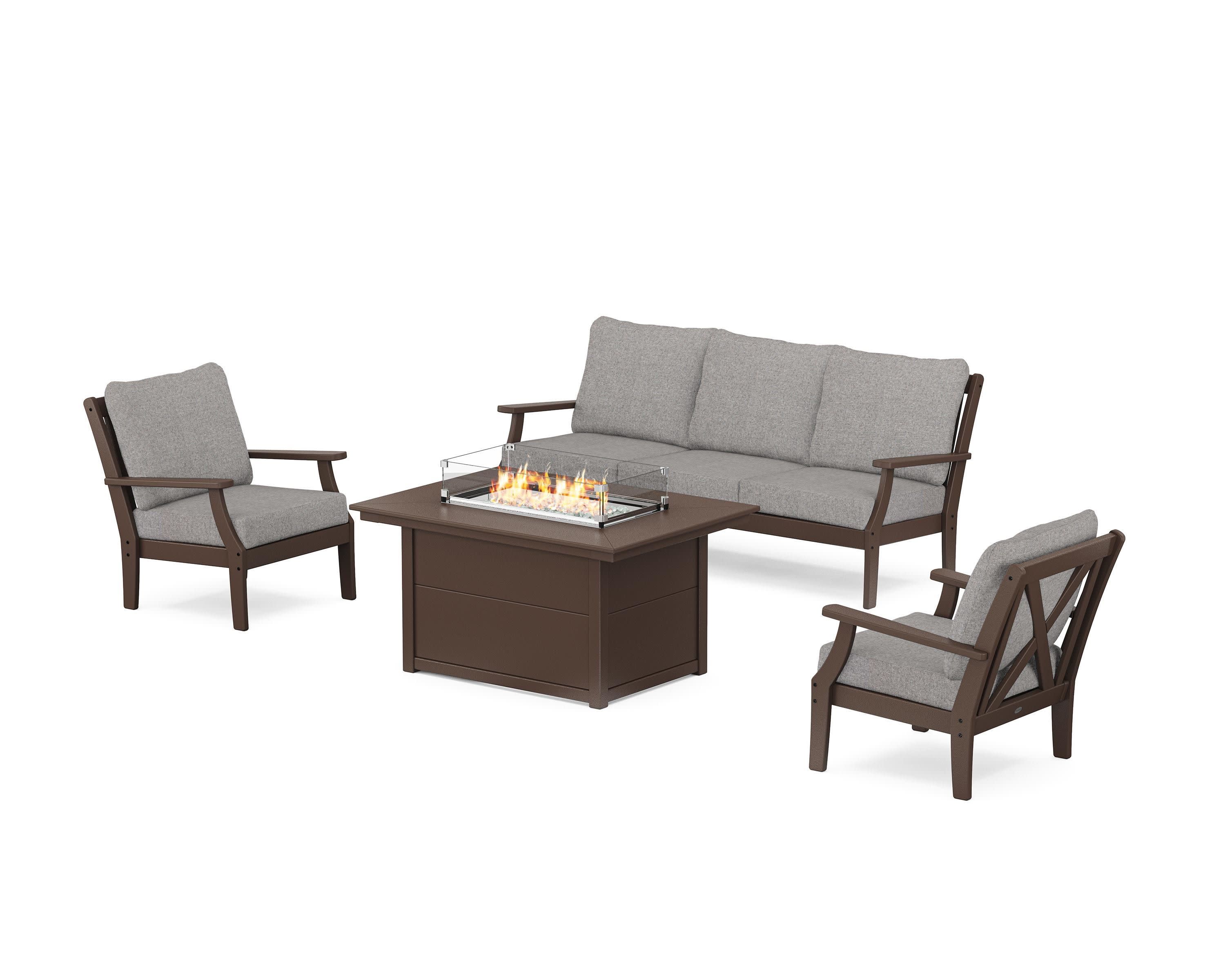 Braxton Deep Seating Fire Pit Table Set in Mahogany / Grey Mist