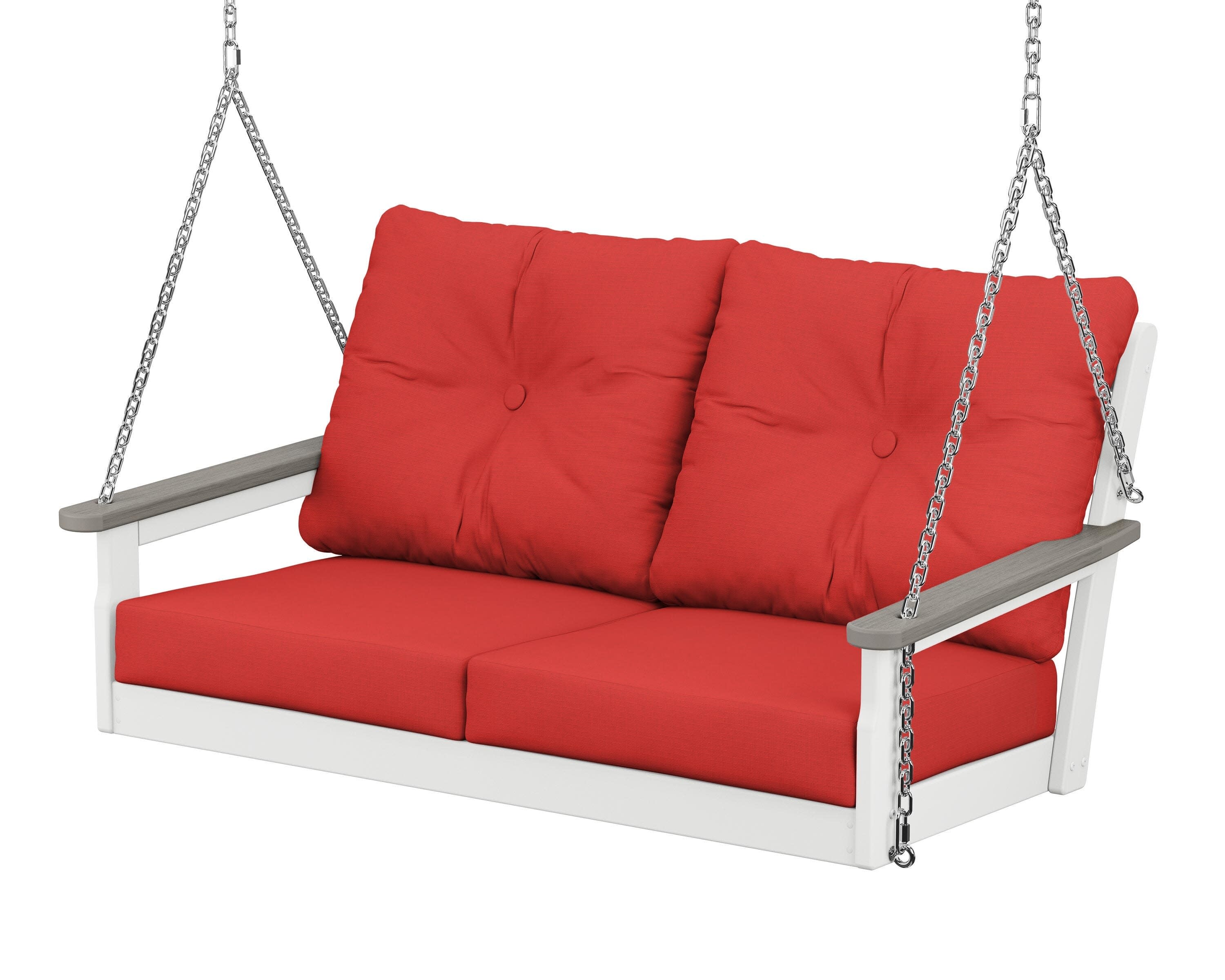 Vineyard Deep Seating Swing in White / Driftwood / Crimson Linen