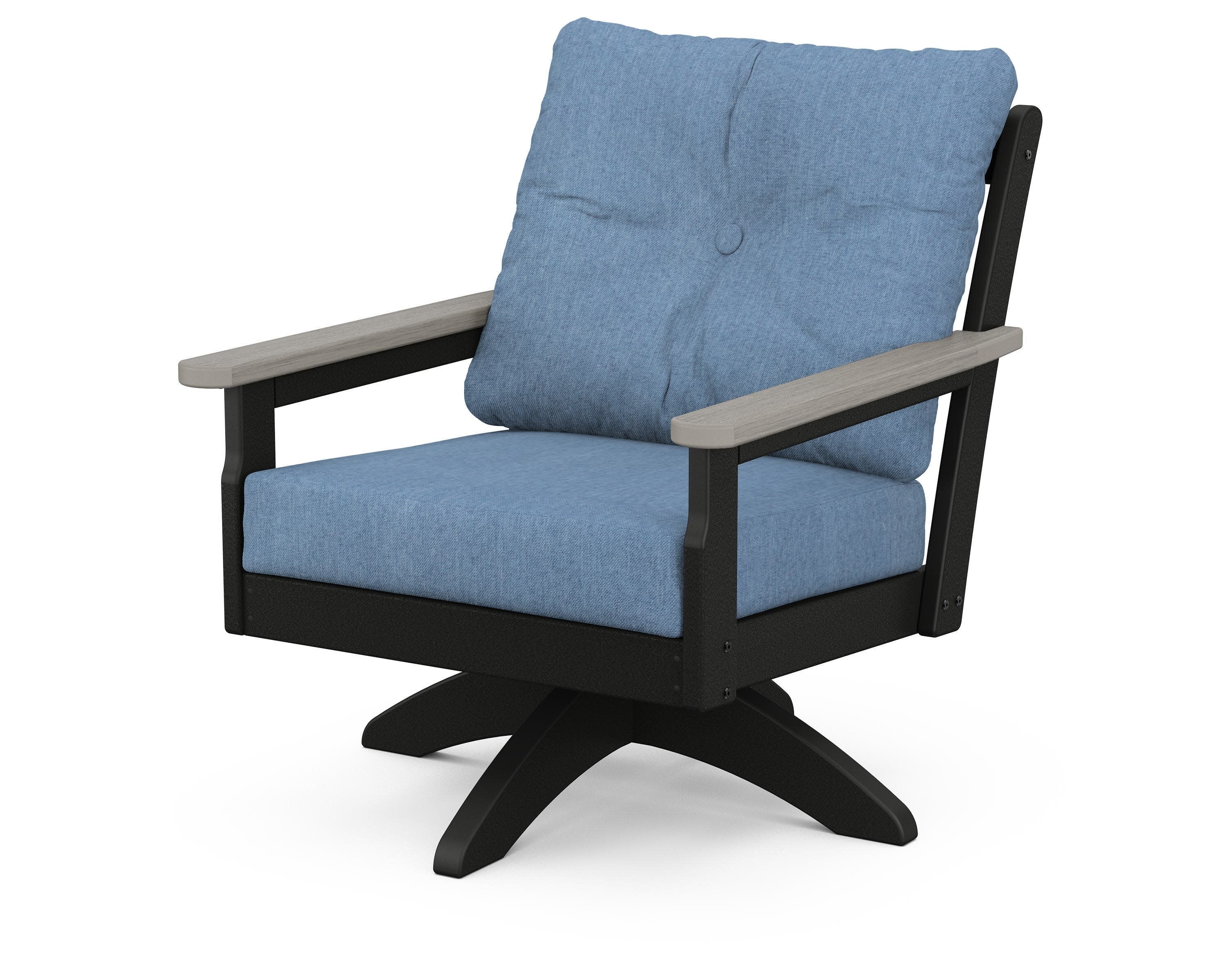 Vineyard Deep Seating Swivel Chair in Black / Driftwood / Sky Blue