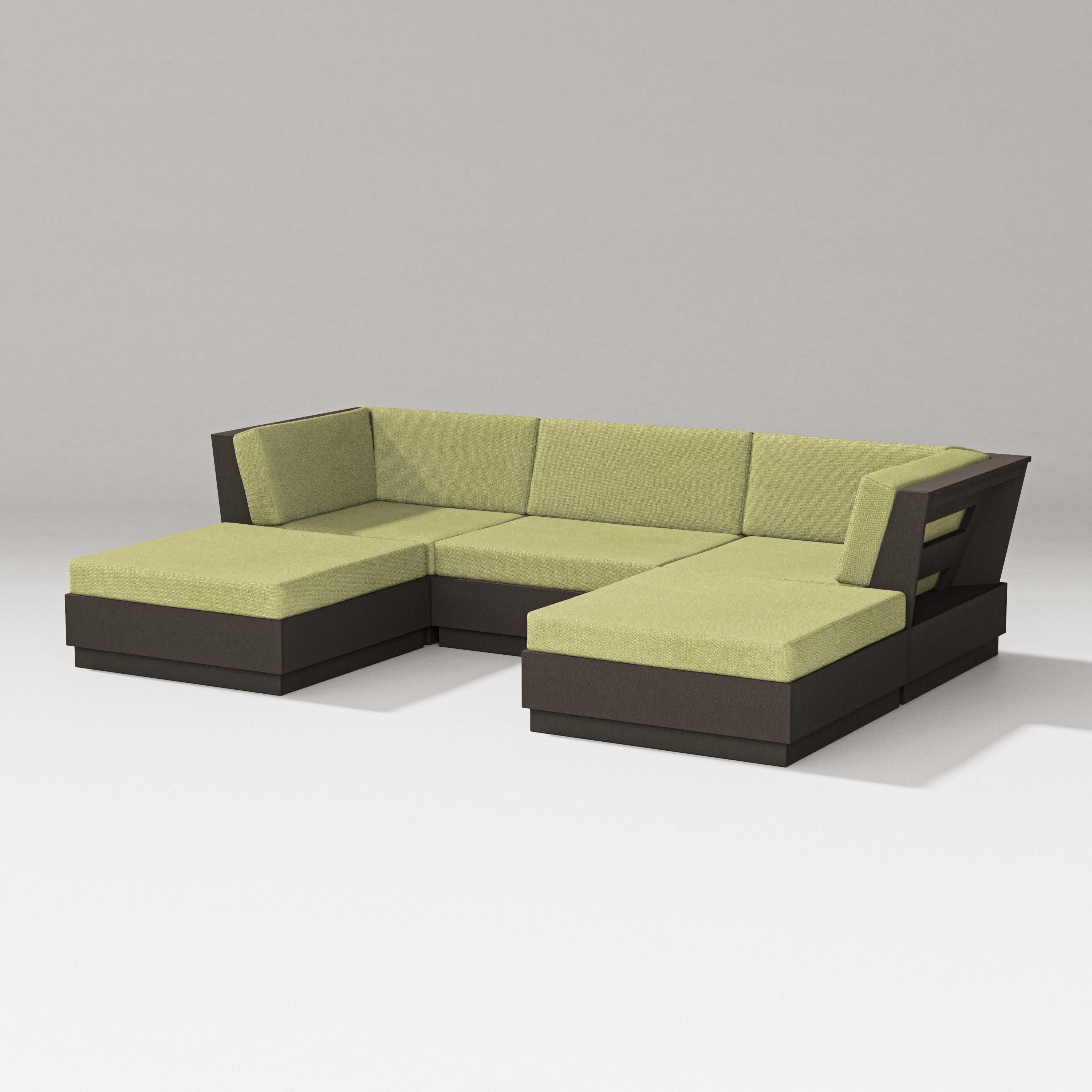 Elevate Double Chaise Sectional in Vintage Coffee / Chartreuse Boucle