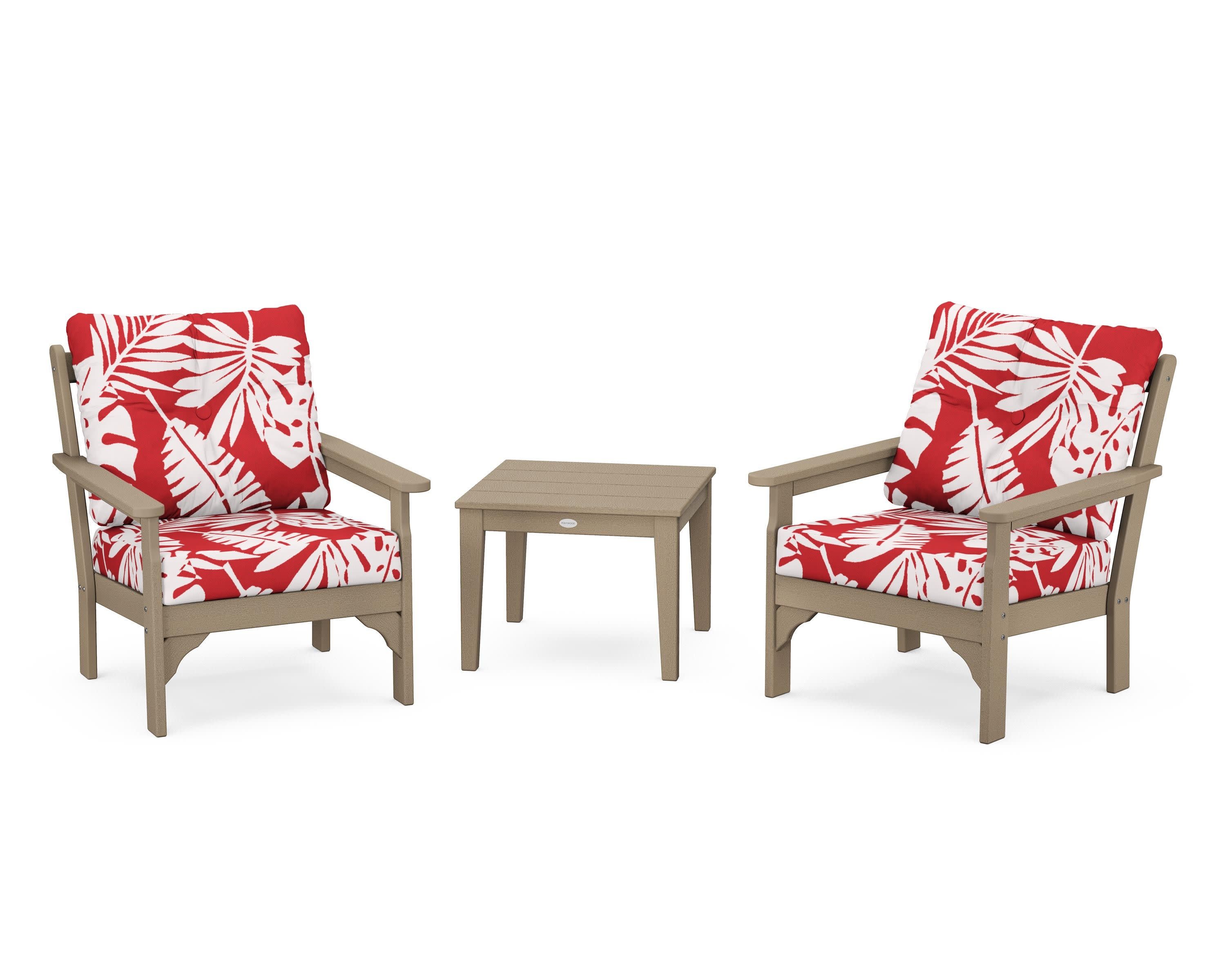 Vineyard 3-Piece Deep Seating Set in Vintage Sahara / Leaf Crimson