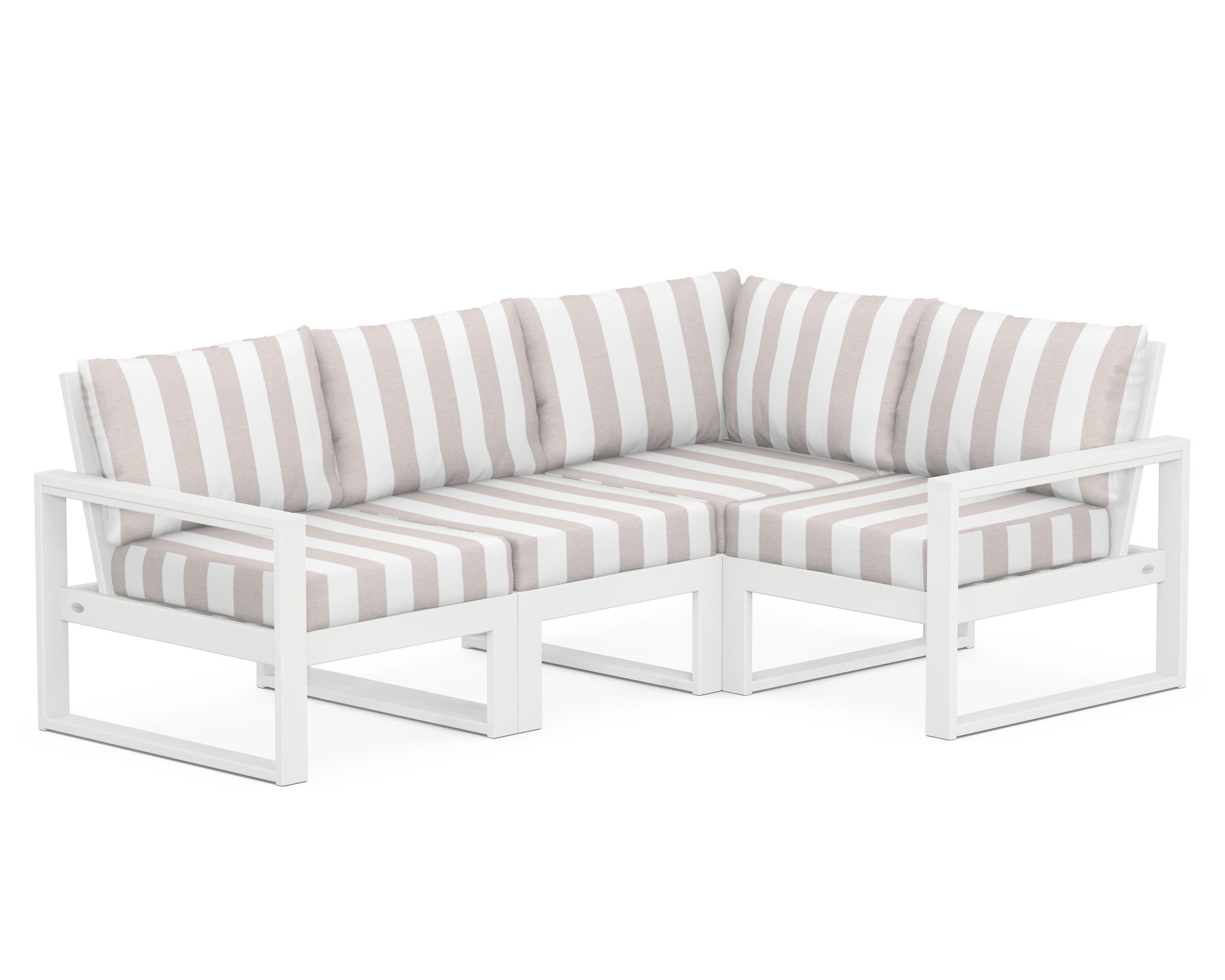EDGE 4-Piece Modular Deep Seating Set in White / Cabana Stripe Dune Burlap