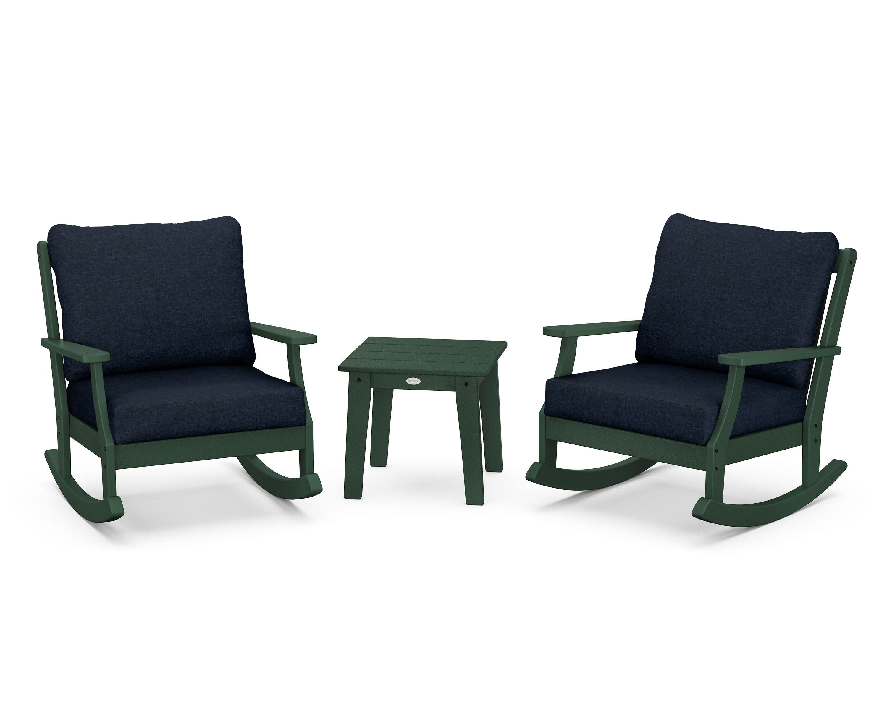 Braxton 3-Piece Deep Seating Rocker Set in Green / Marine Indigo