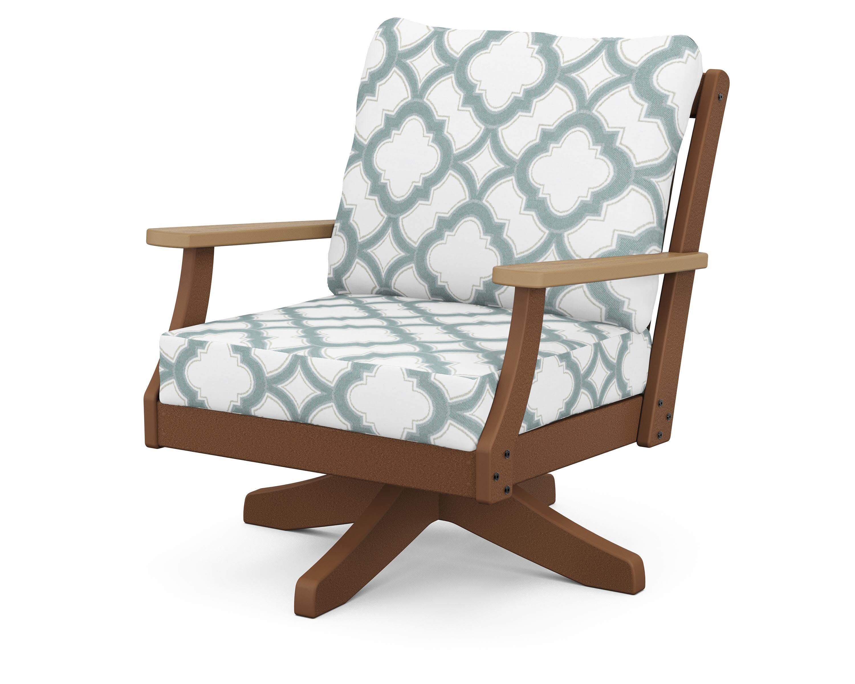 Braxton Deep Seating Swivel Chair in Teak / Natural / Trellis Glacier Spa