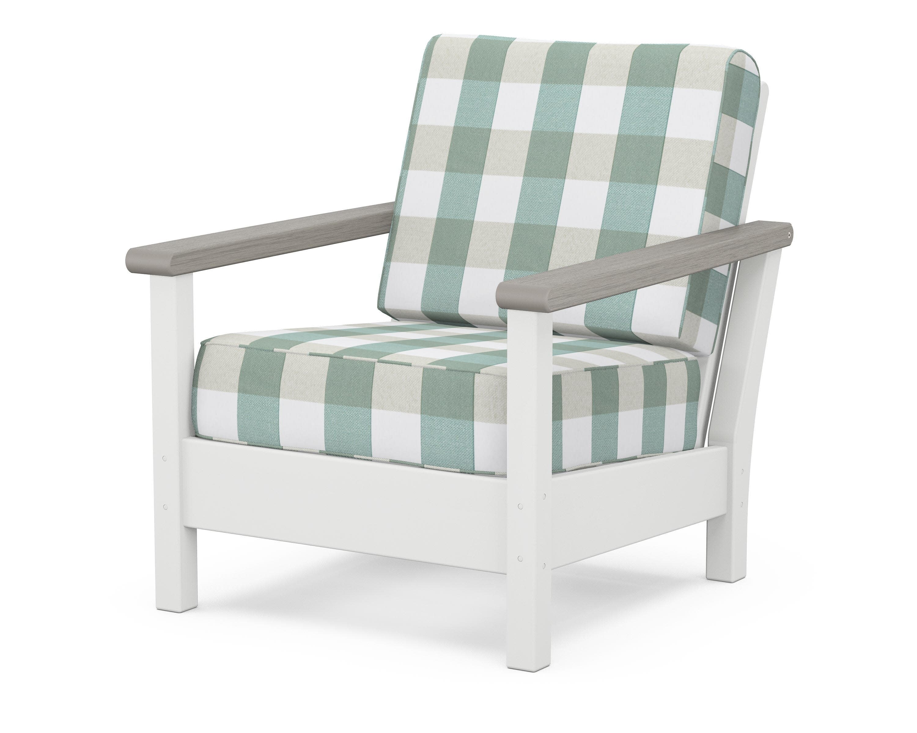 Harbour Deep Seating Chair in White / Driftwood / Buffalo Plaid Glacier Spa