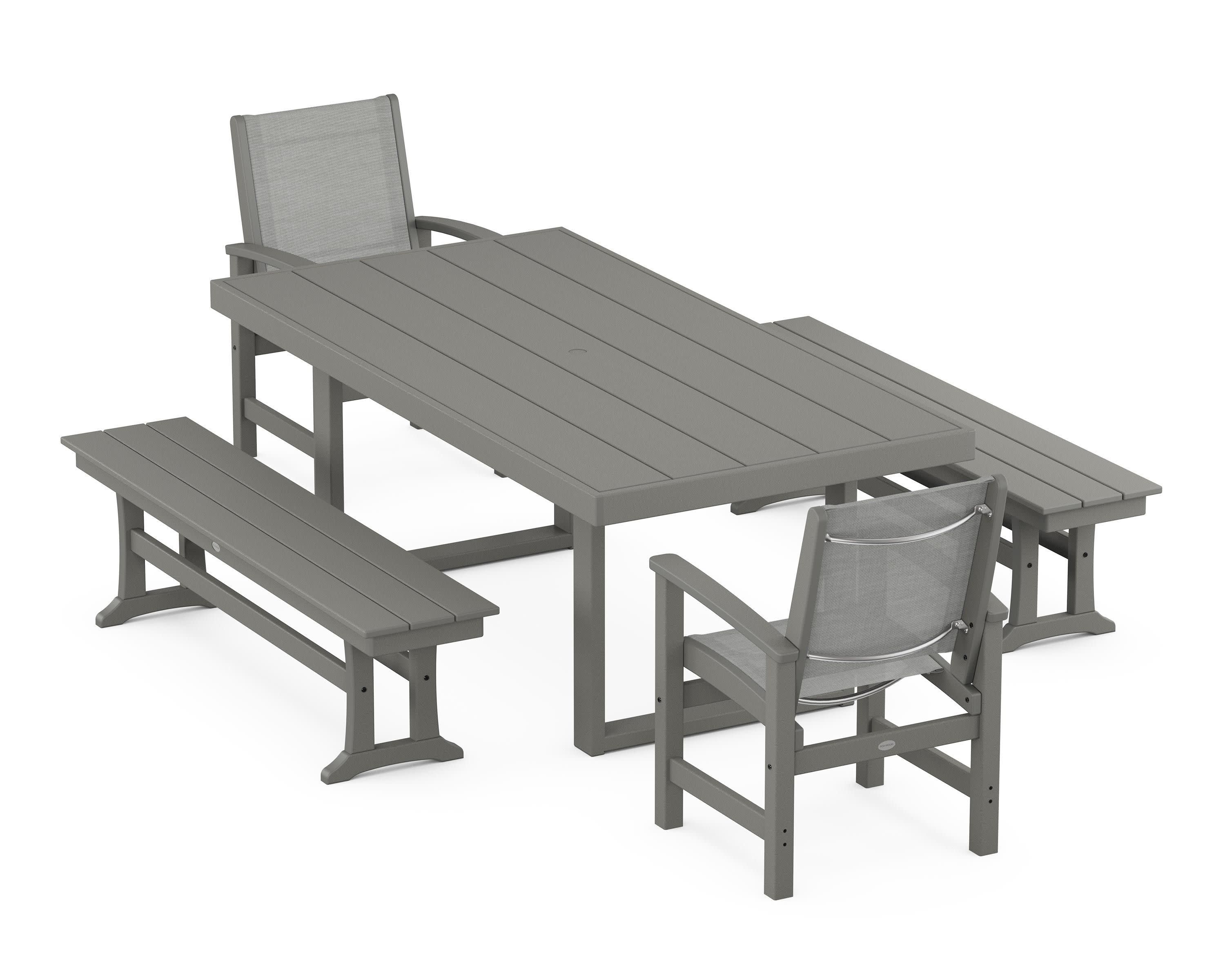 Coastal 5-Piece Dining Set with Trestle Legs in Slate Grey / Metallic Sling