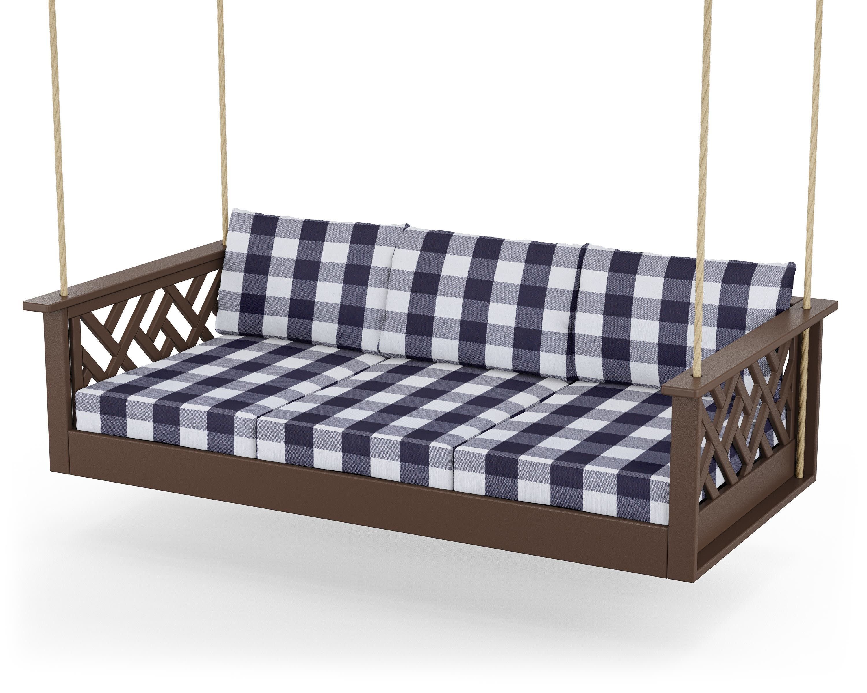 Chippendale Daybed Swing in Mahogany / Buffalo Plaid Navy