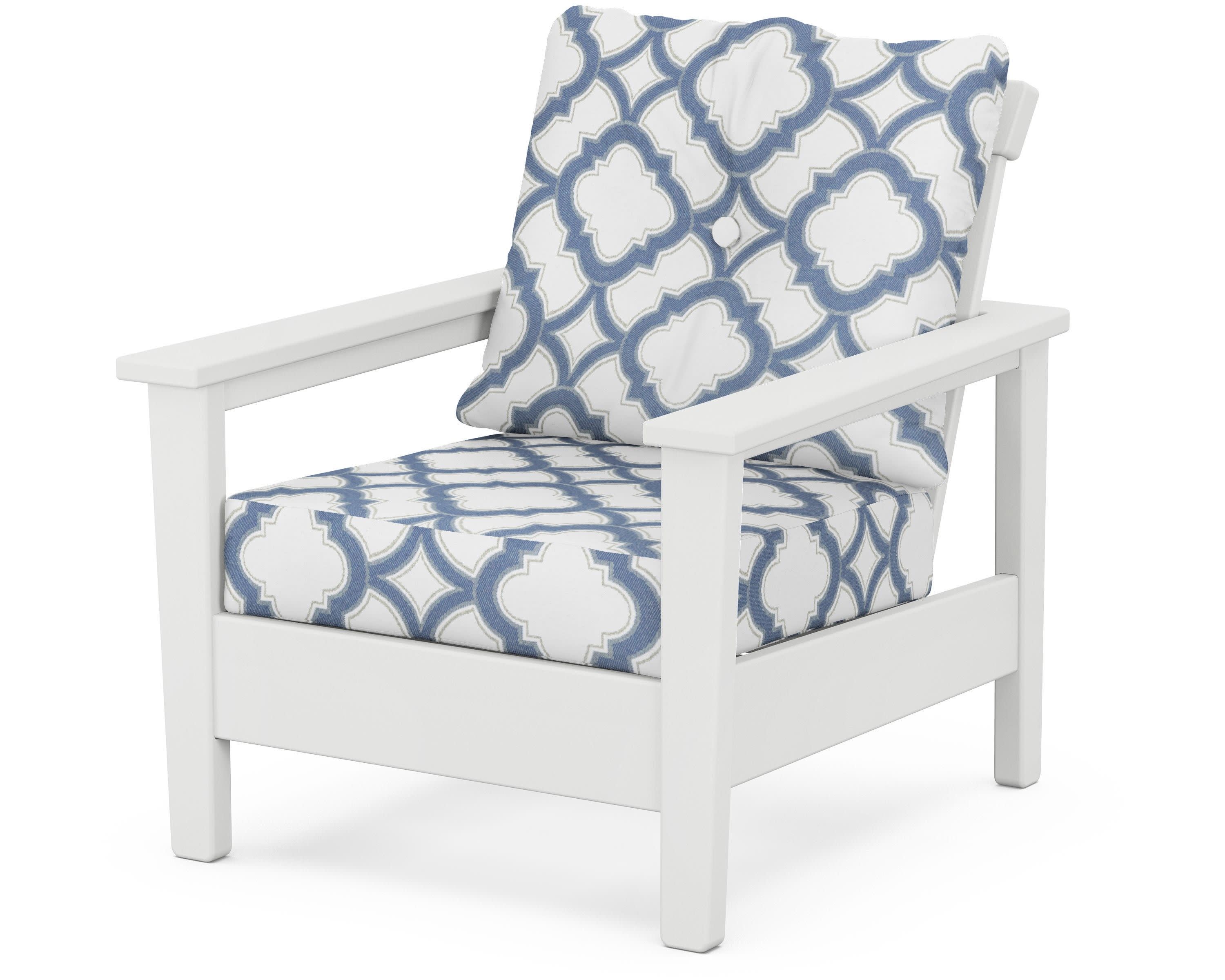 Prescott Deep Seating Chair in White / Trellis Sky Blue
