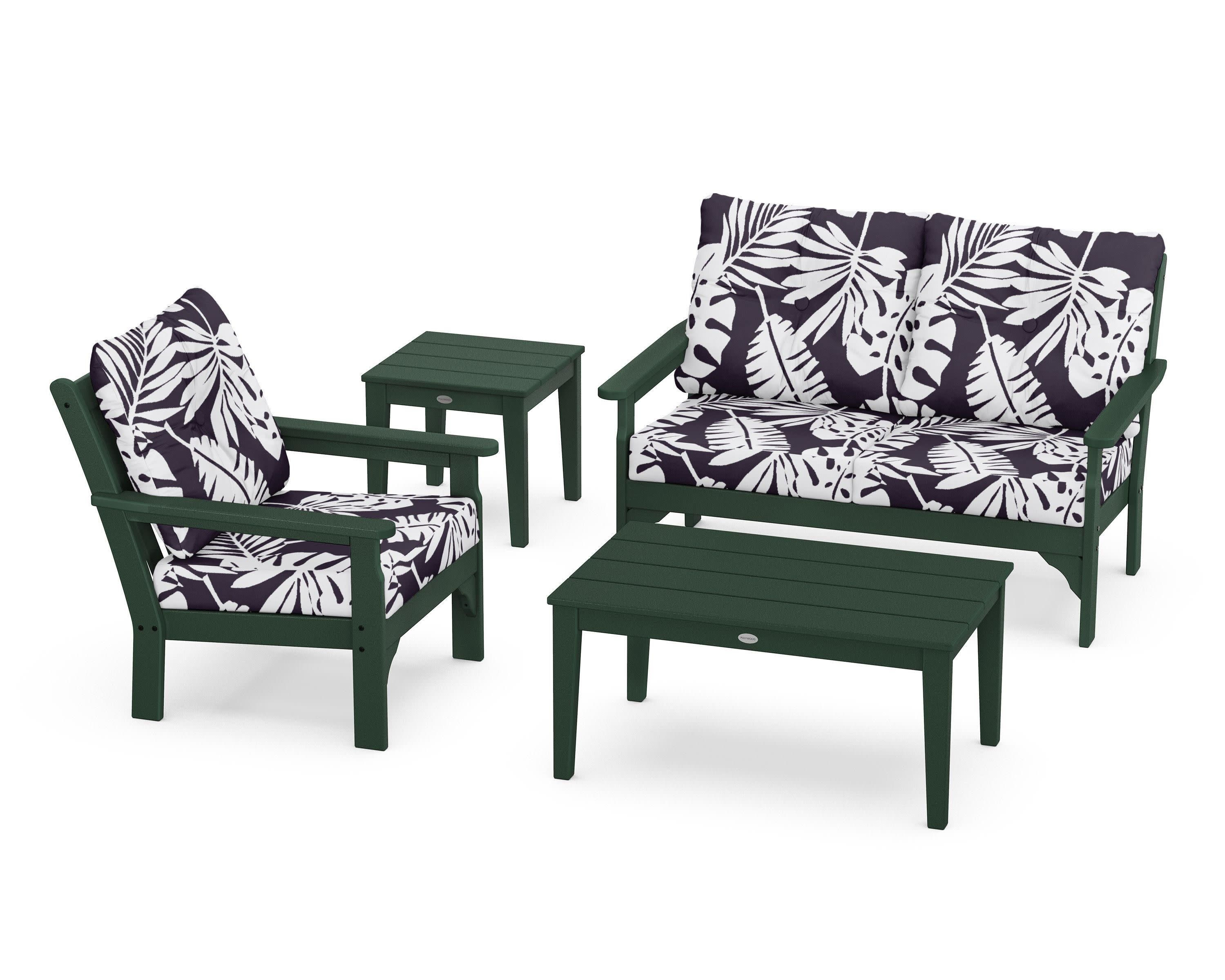 Vineyard 4-Piece Deep Seating Set in Green / Leaf Navy