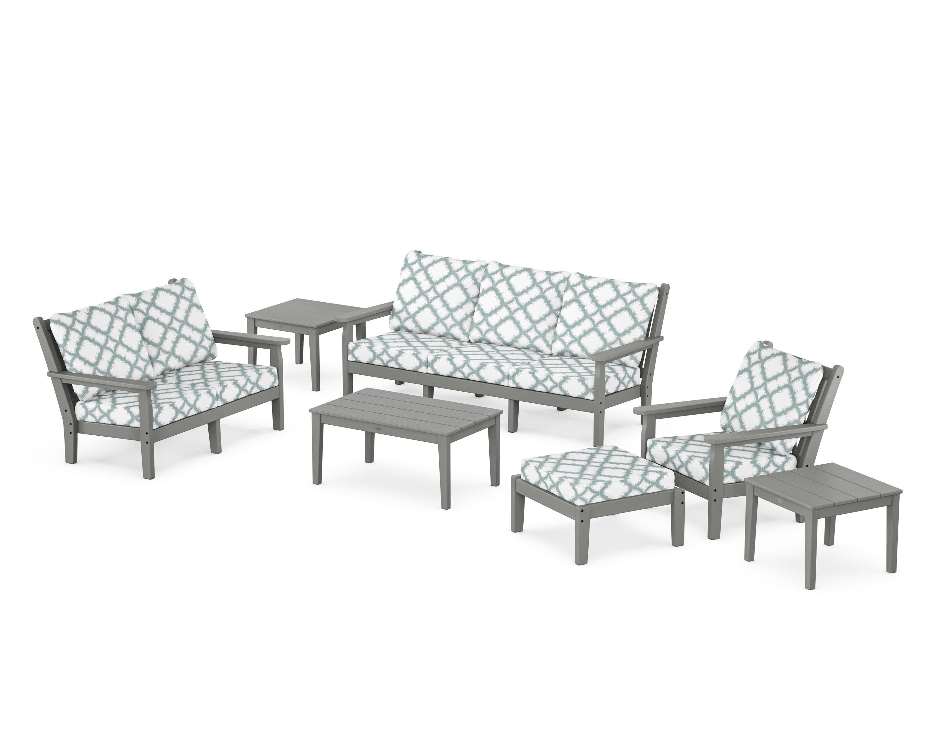 Chippendale 7-Piece Deep Seating Set in Slate Grey / Trellis Glacier Spa