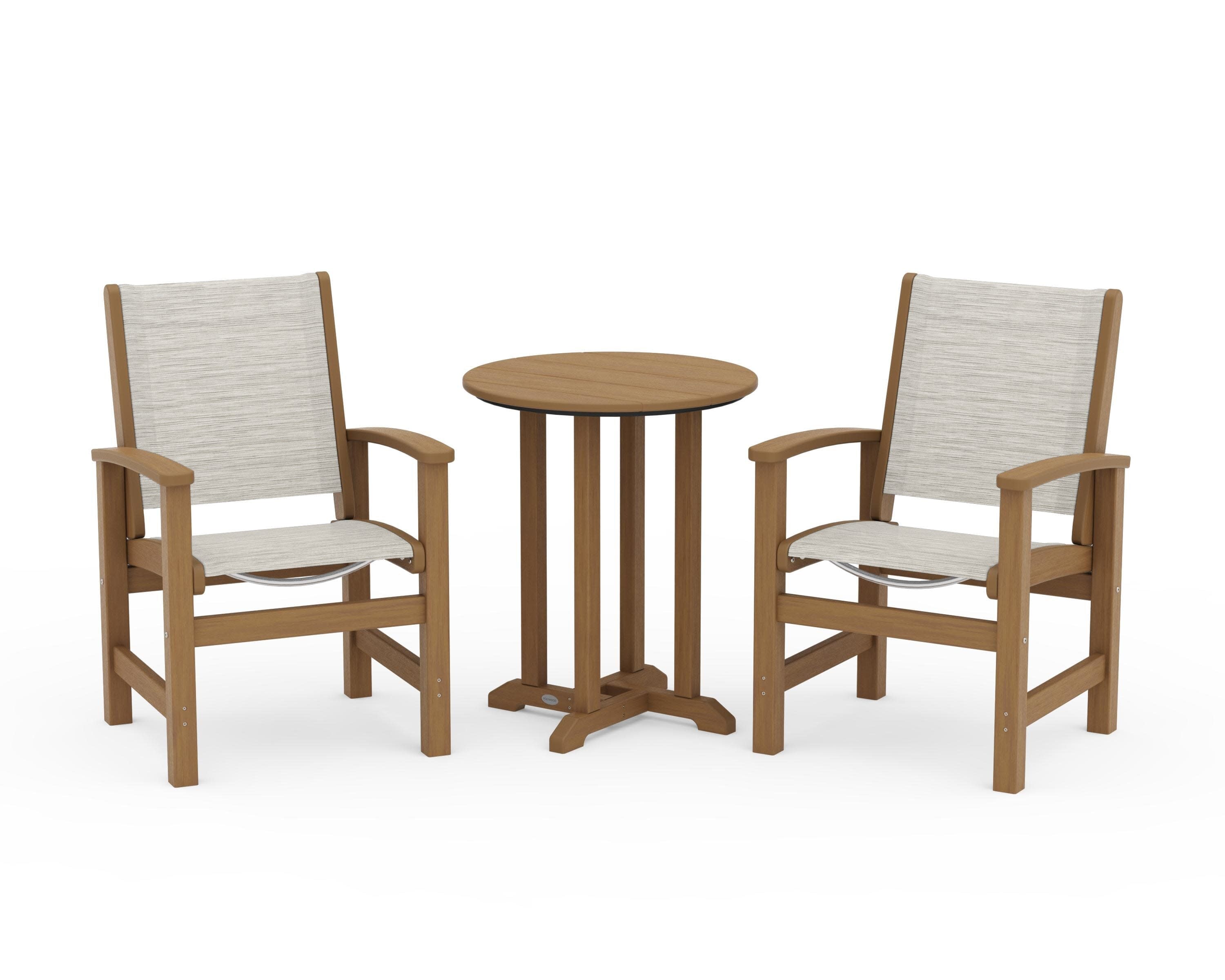 Coastal 3-Piece Round Bistro Dining Set in Natural / Birch Sling