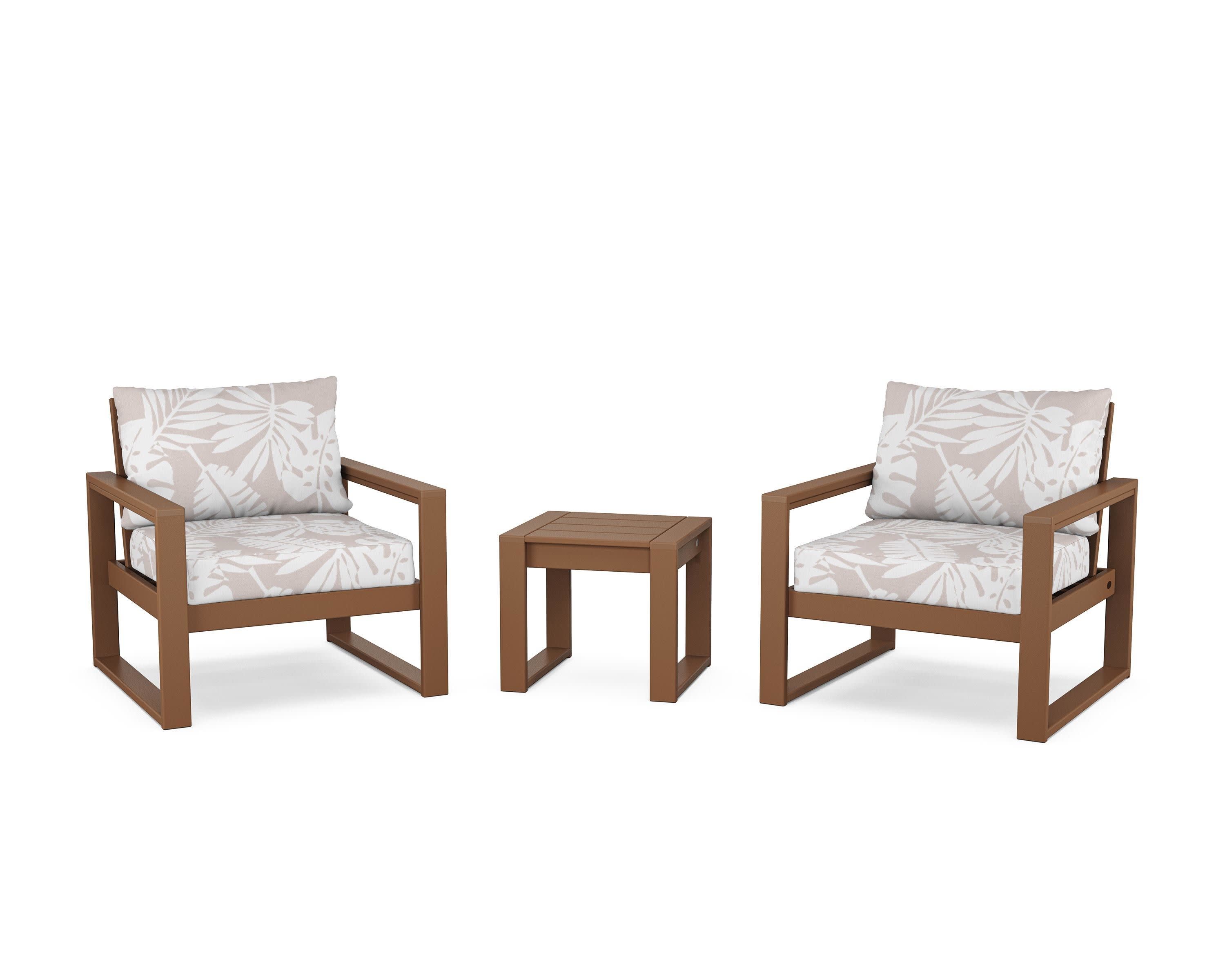 EDGE Sectional 3-Piece Deep Seating Set in Teak / Leaf Dune Burlap