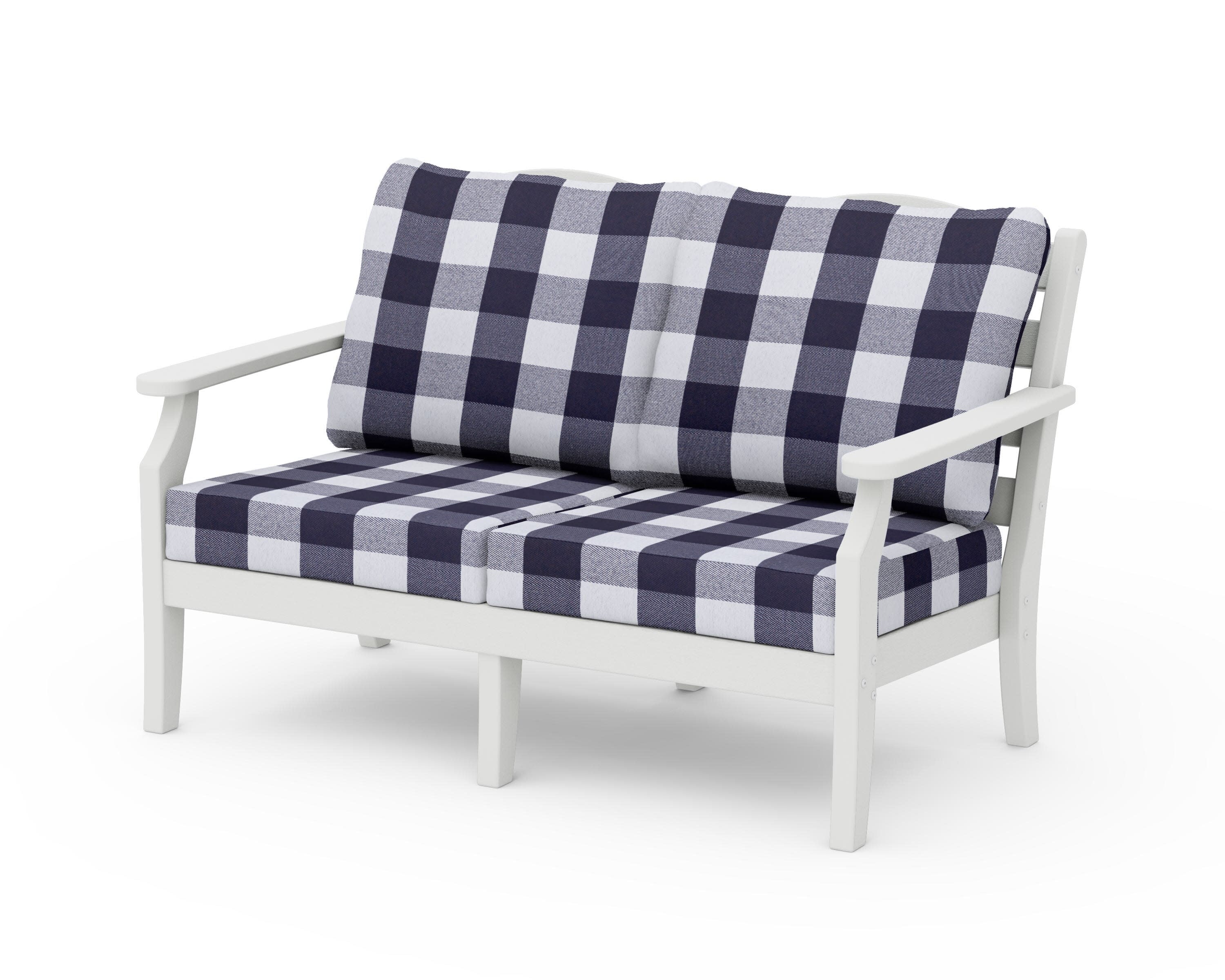 Savannah Deep Seating Loveseat in Vintage White / Buffalo Plaid Navy