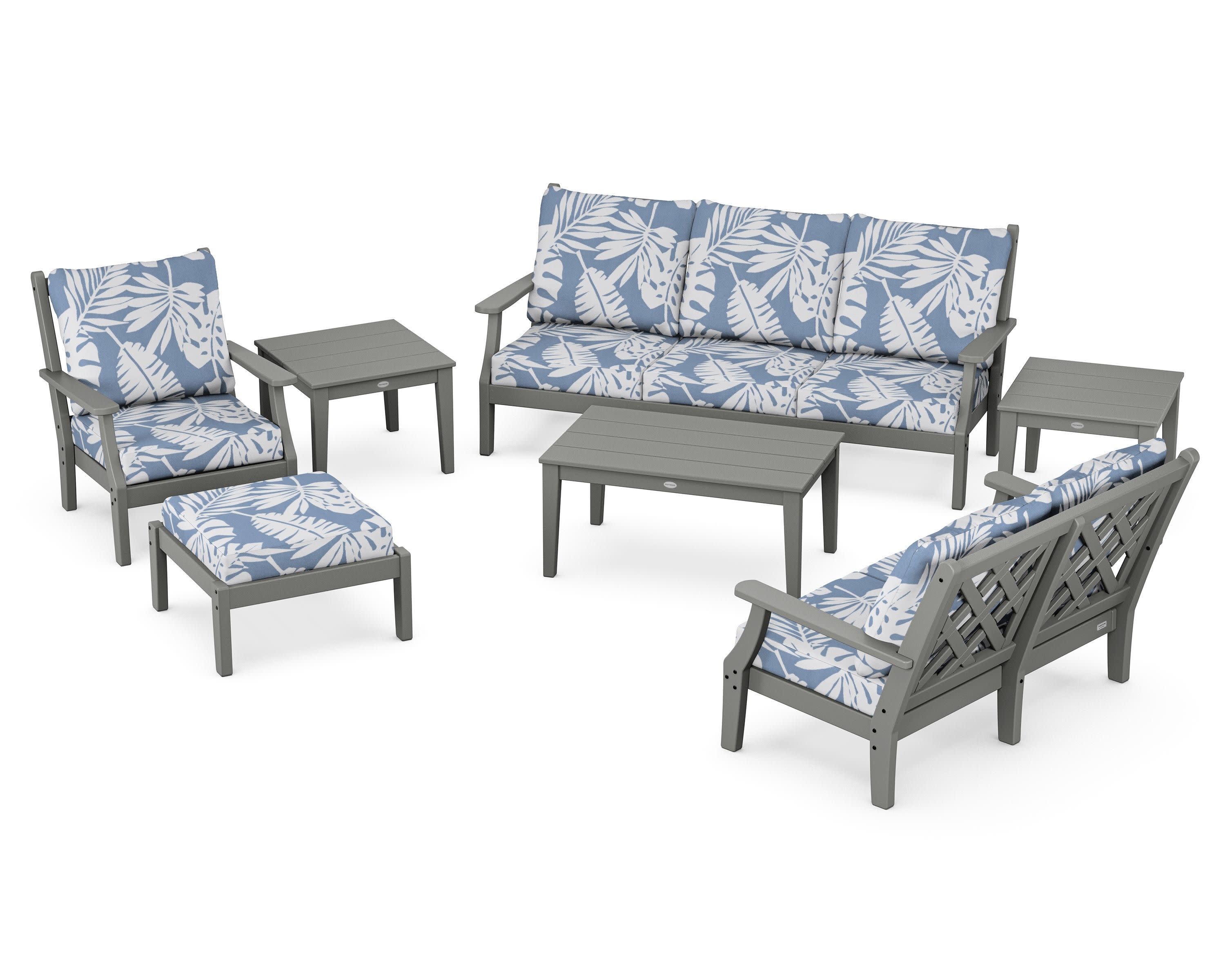 Wovendale 7-Piece Deep Seating Set in Slate Grey / Leaf Sky Blue