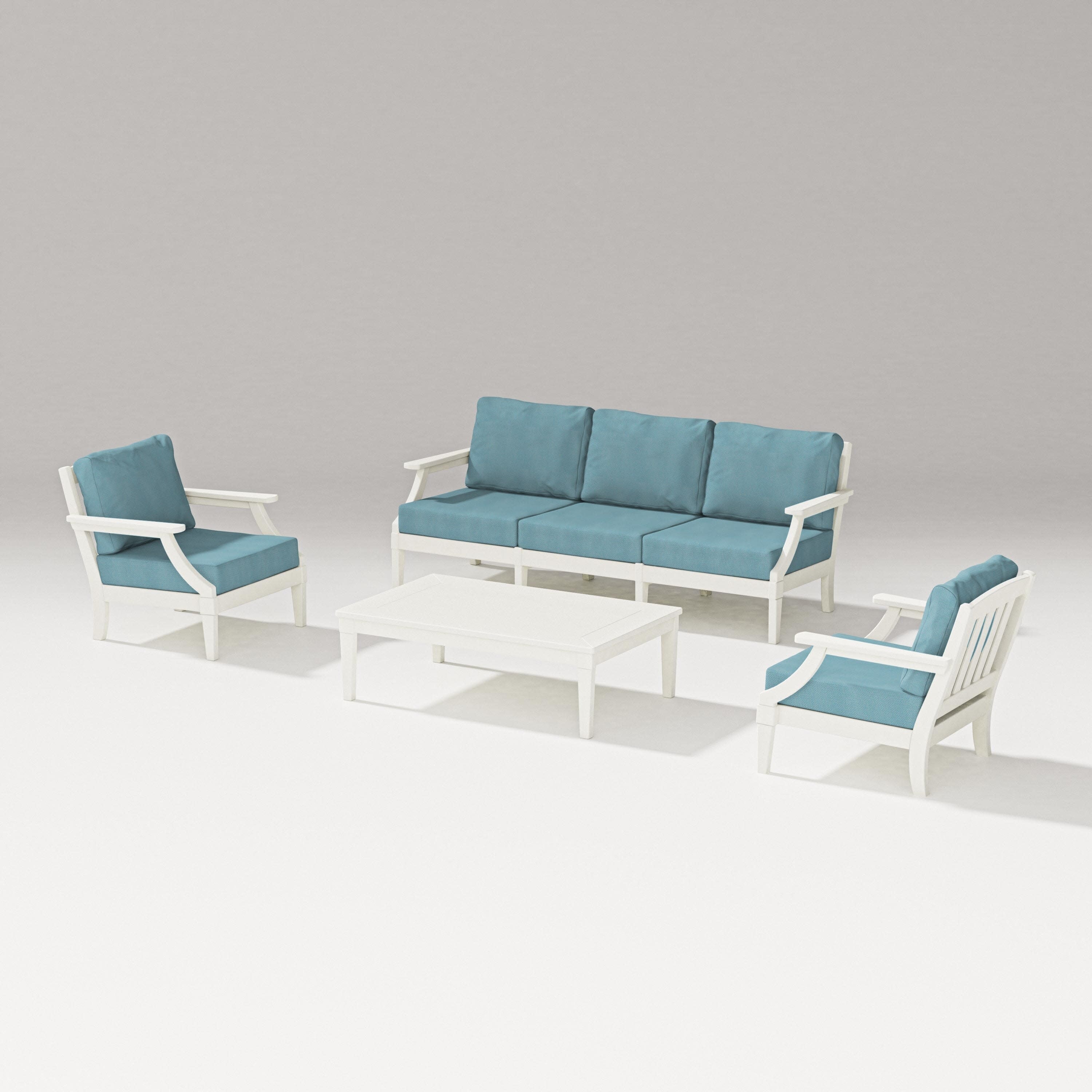 Estate 4-Piece Lounge Sofa Set in Vintage White / Lattice Sky Blue