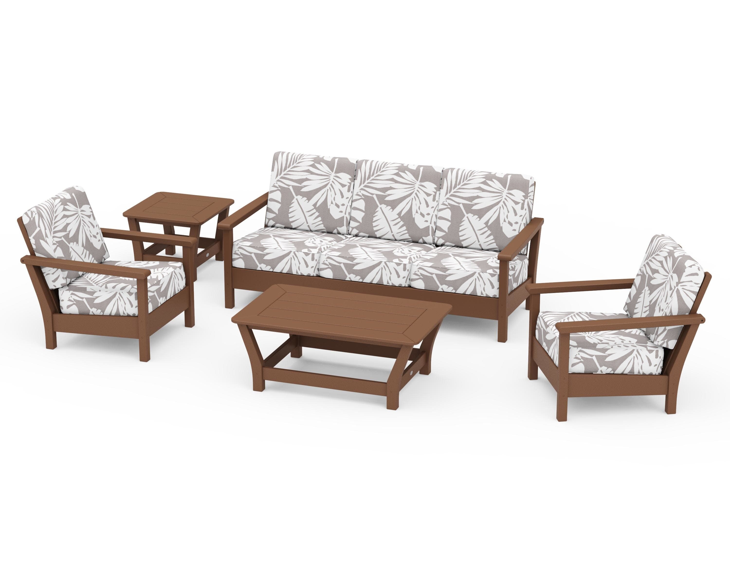 Harbour 5-Piece Deep Seating Set in Teak / Leaf Grey Mist