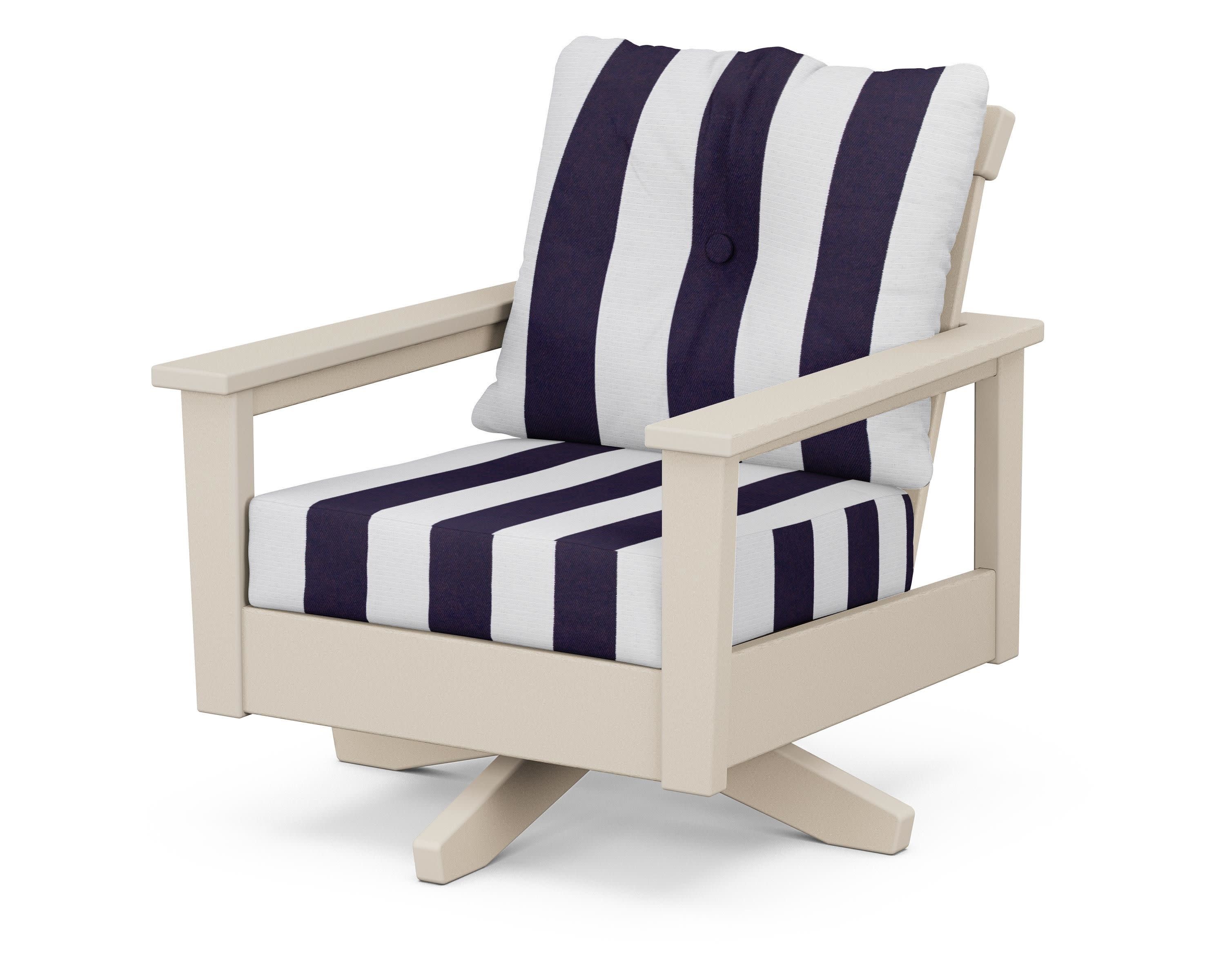 Prescott Deep Seating Swivel Chair in Sand / Cabana Stripe Navy