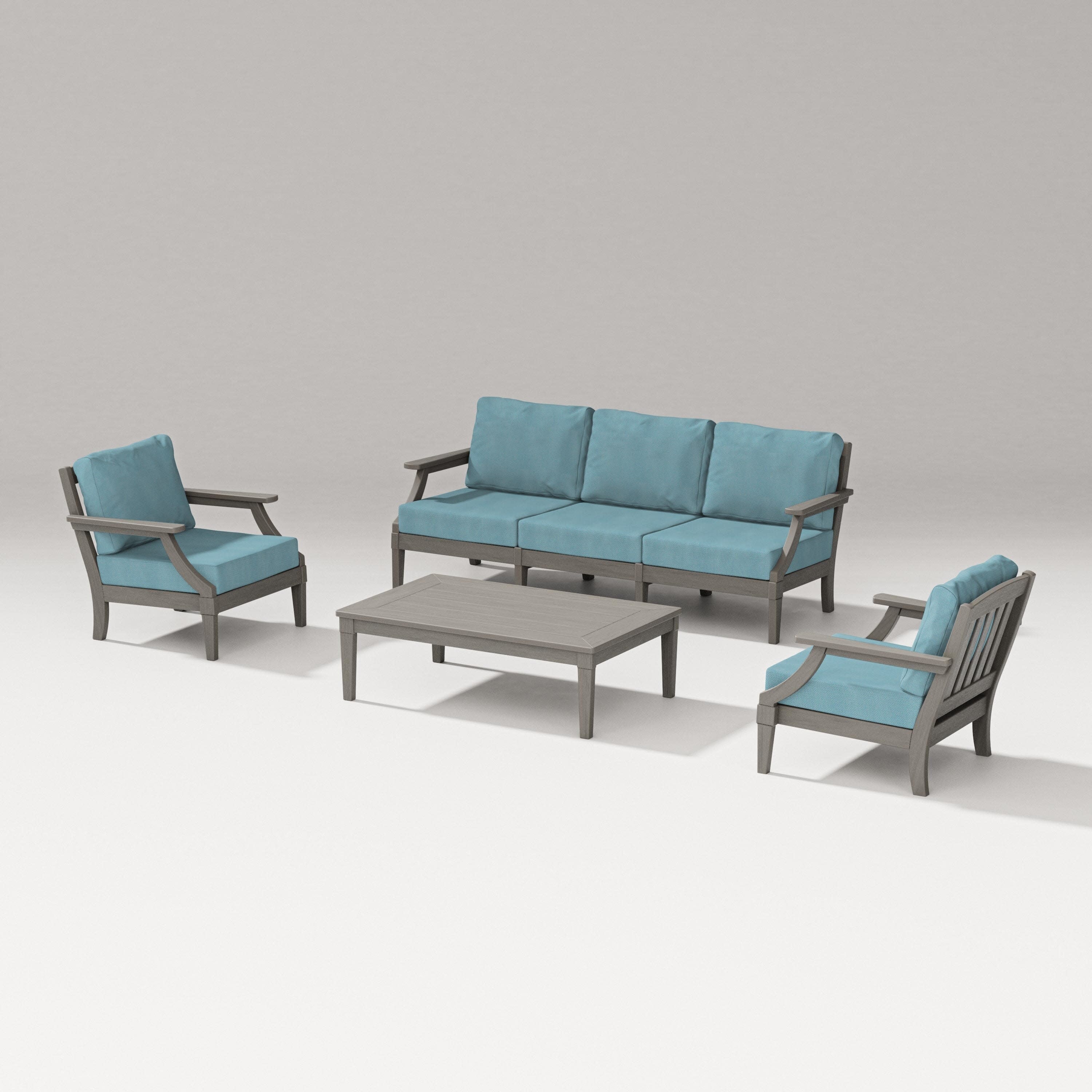 Estate 4-Piece Lounge Sofa Set in Driftwood / Lattice Sky Blue