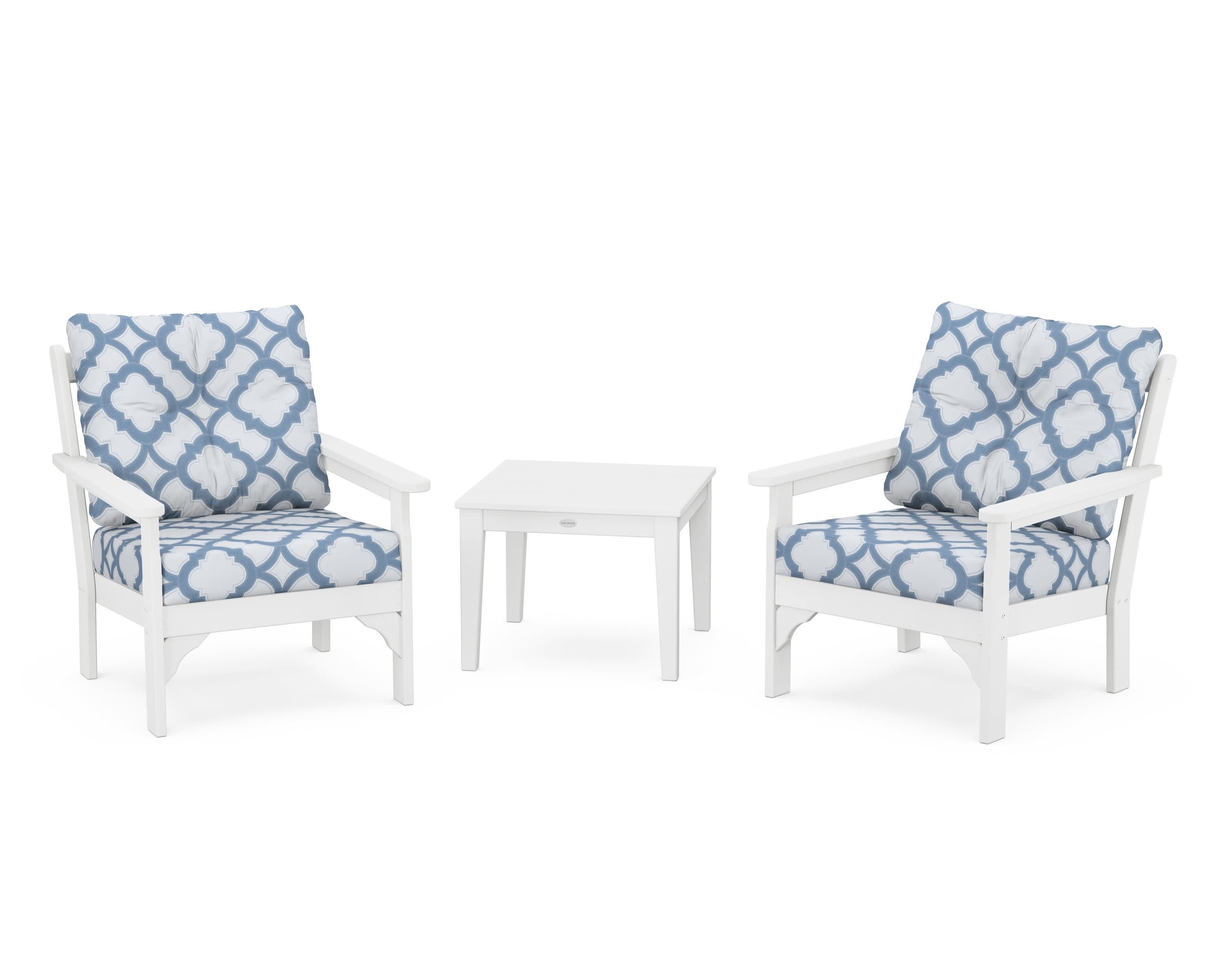 Vineyard 3-Piece Deep Seating Set in White / Trellis Sky Blue