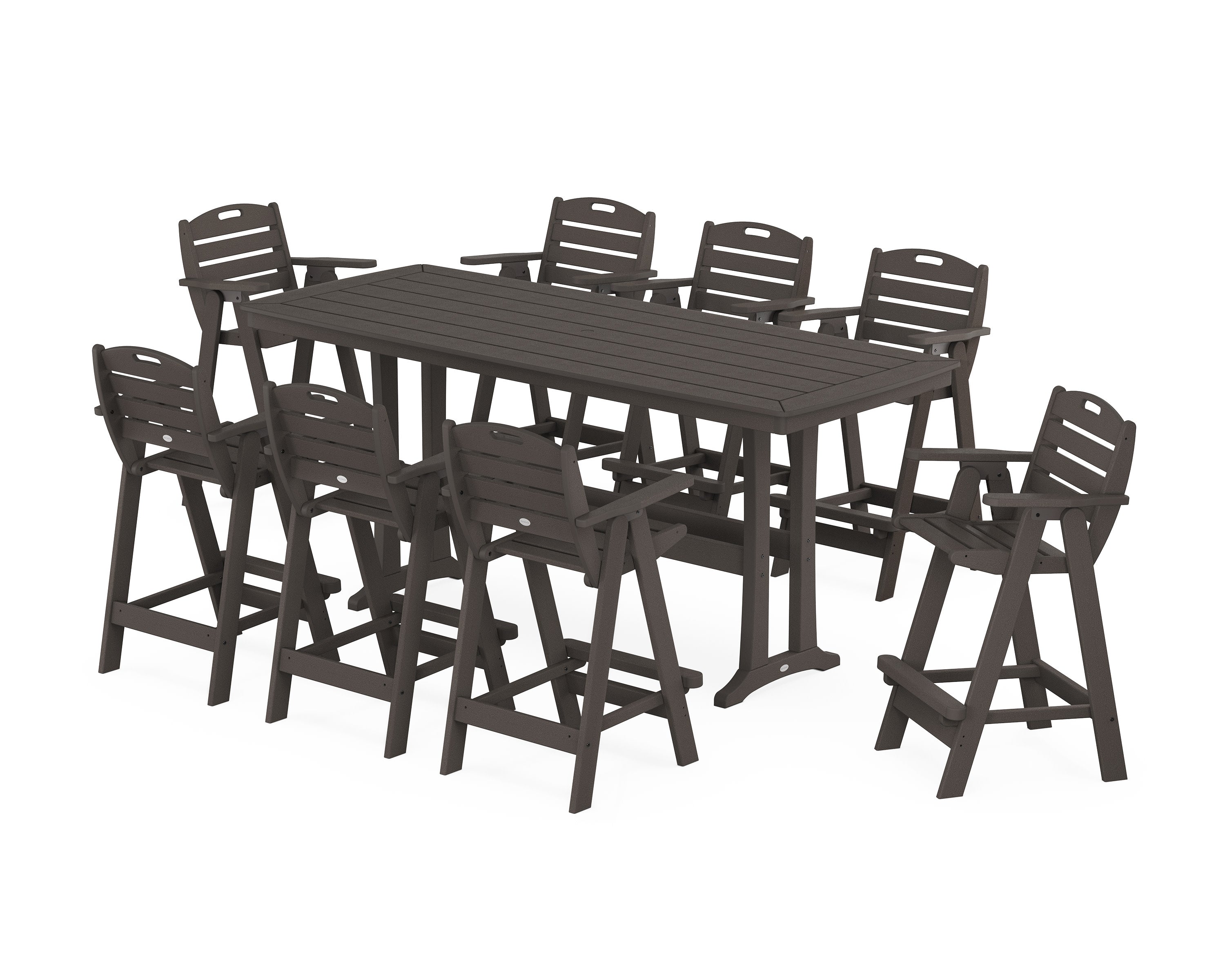 Nautical 9-Piece Bar Set with Trestle Legs in Vintage Coffee