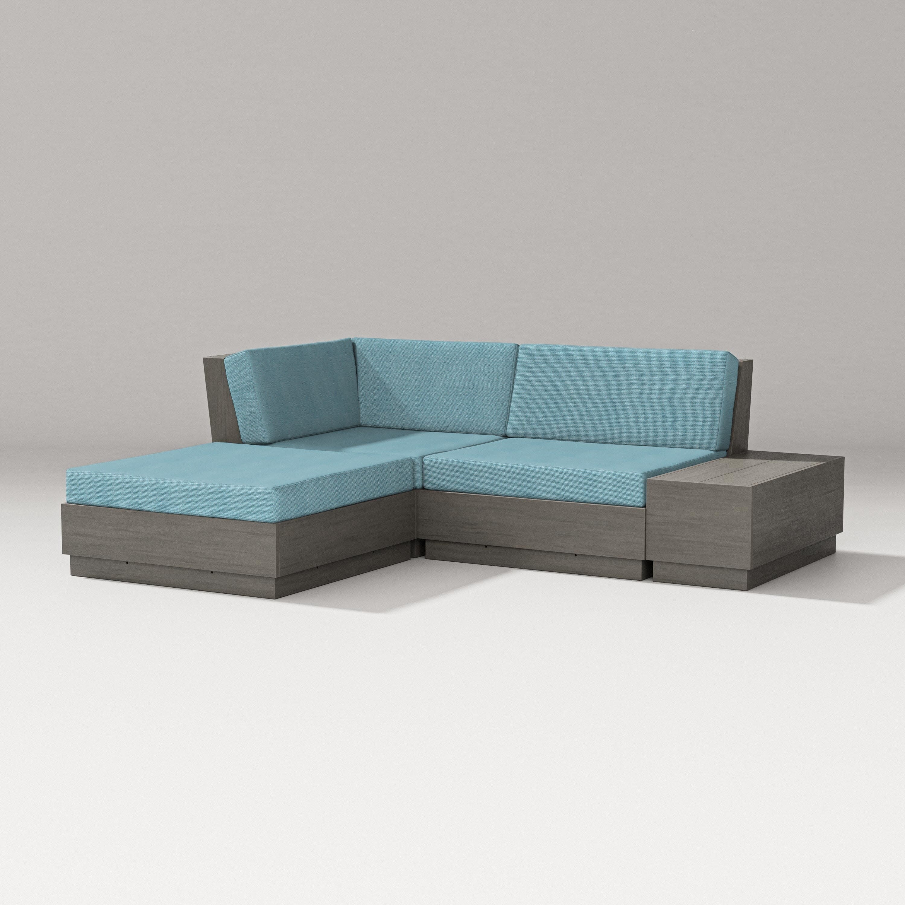 Elevate Loveseat Sectional with Chaise in Driftwood / Lattice Sky Blue