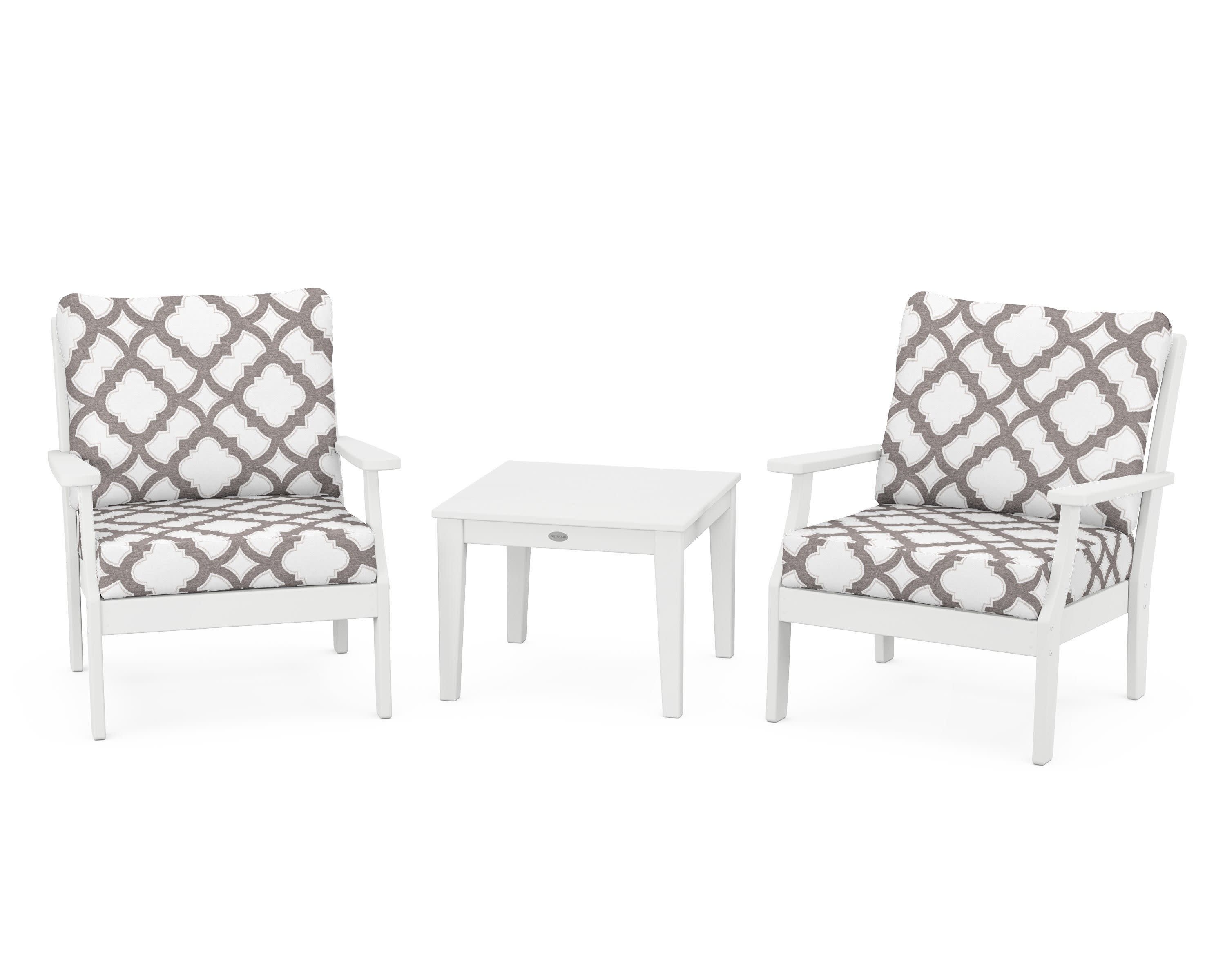 Braxton 3-Piece Deep Seating Set in White / Trellis Grey Mist