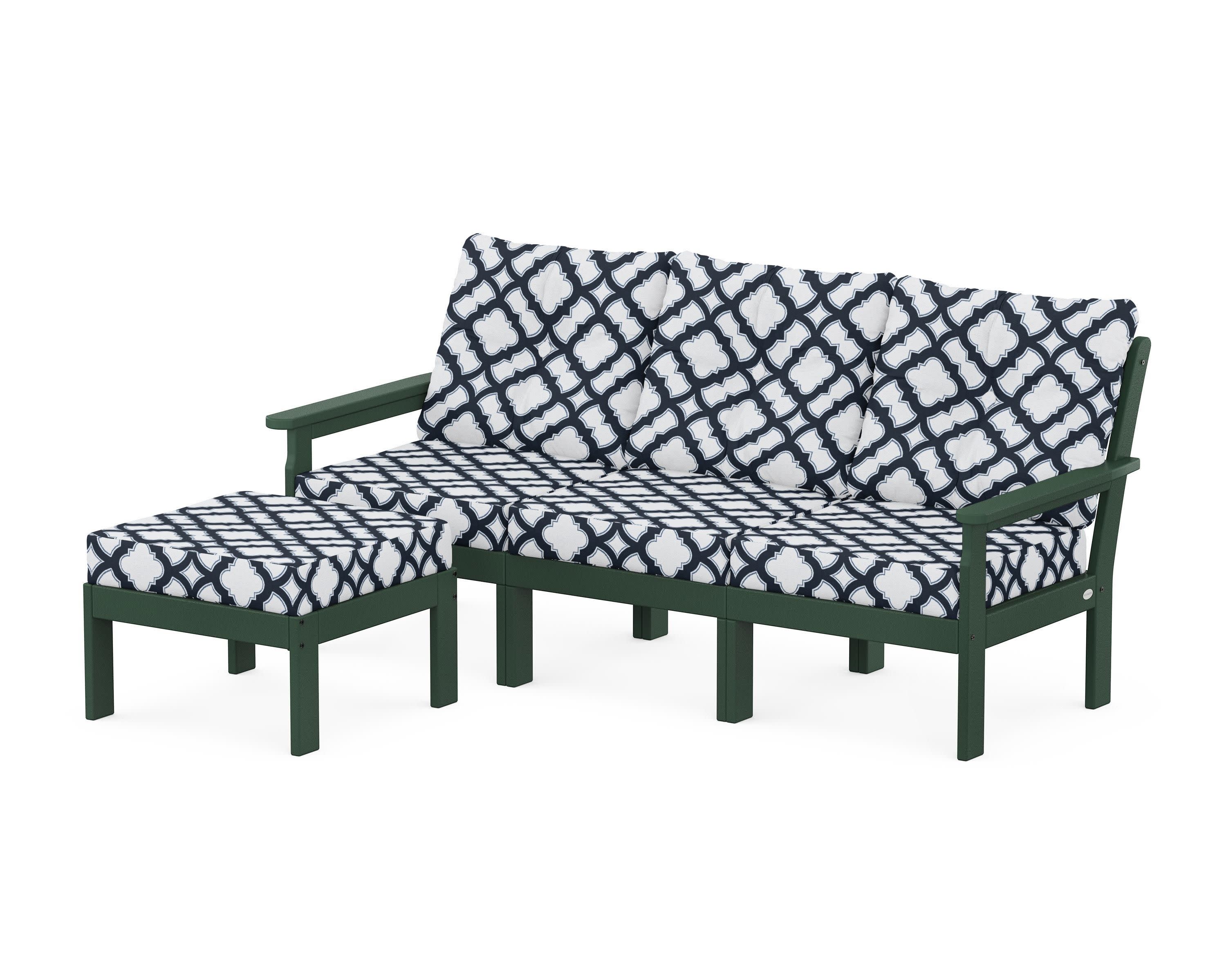 Vineyard 4-Piece Sectional with Ottoman in Green / Trellis Marine Indigo