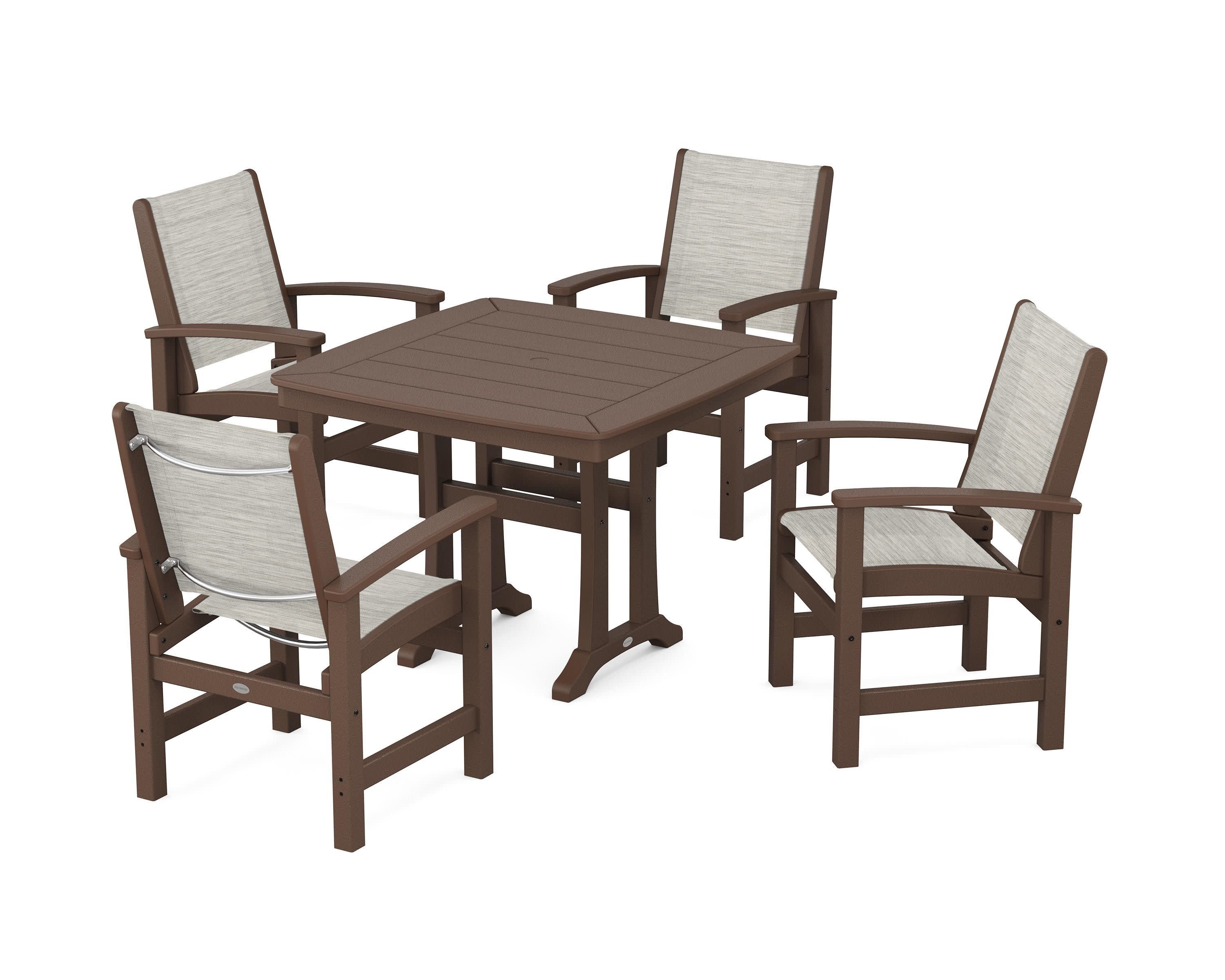 Coastal 5-Piece Dining Set with Trestle Legs in Mahogany / Birch Sling