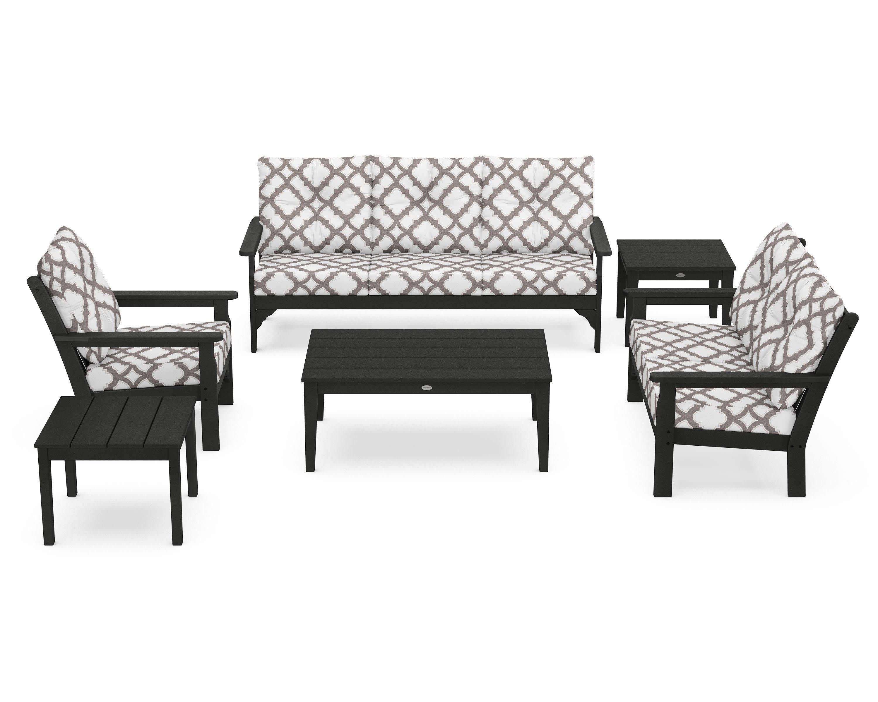 Vineyard 6-Piece Deep Seating Set in Black / Trellis Grey Mist