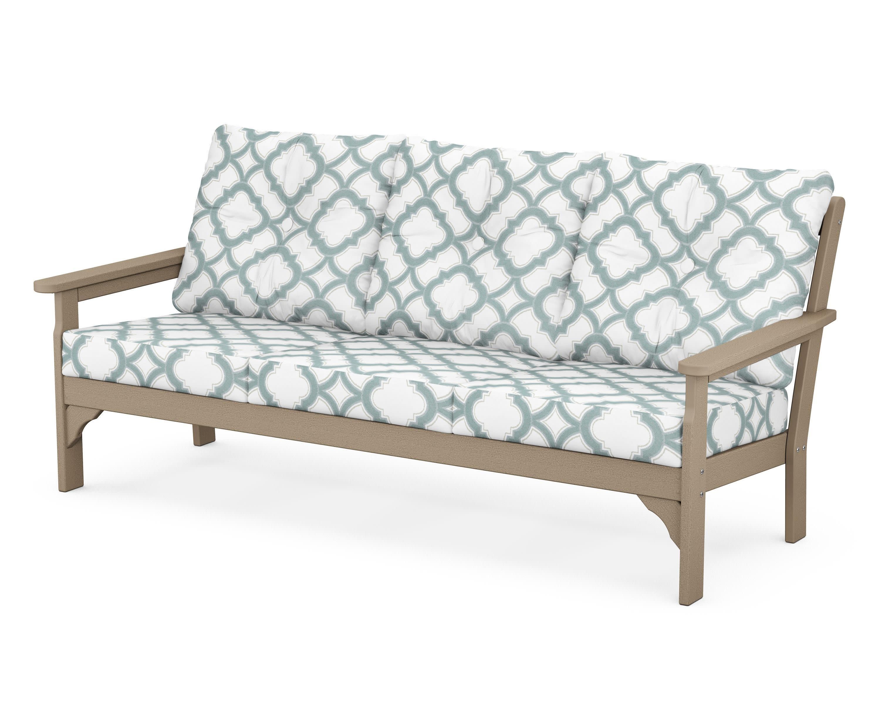 Vineyard Deep Seating Sofa in Vintage Sahara / Trellis Glacier Spa