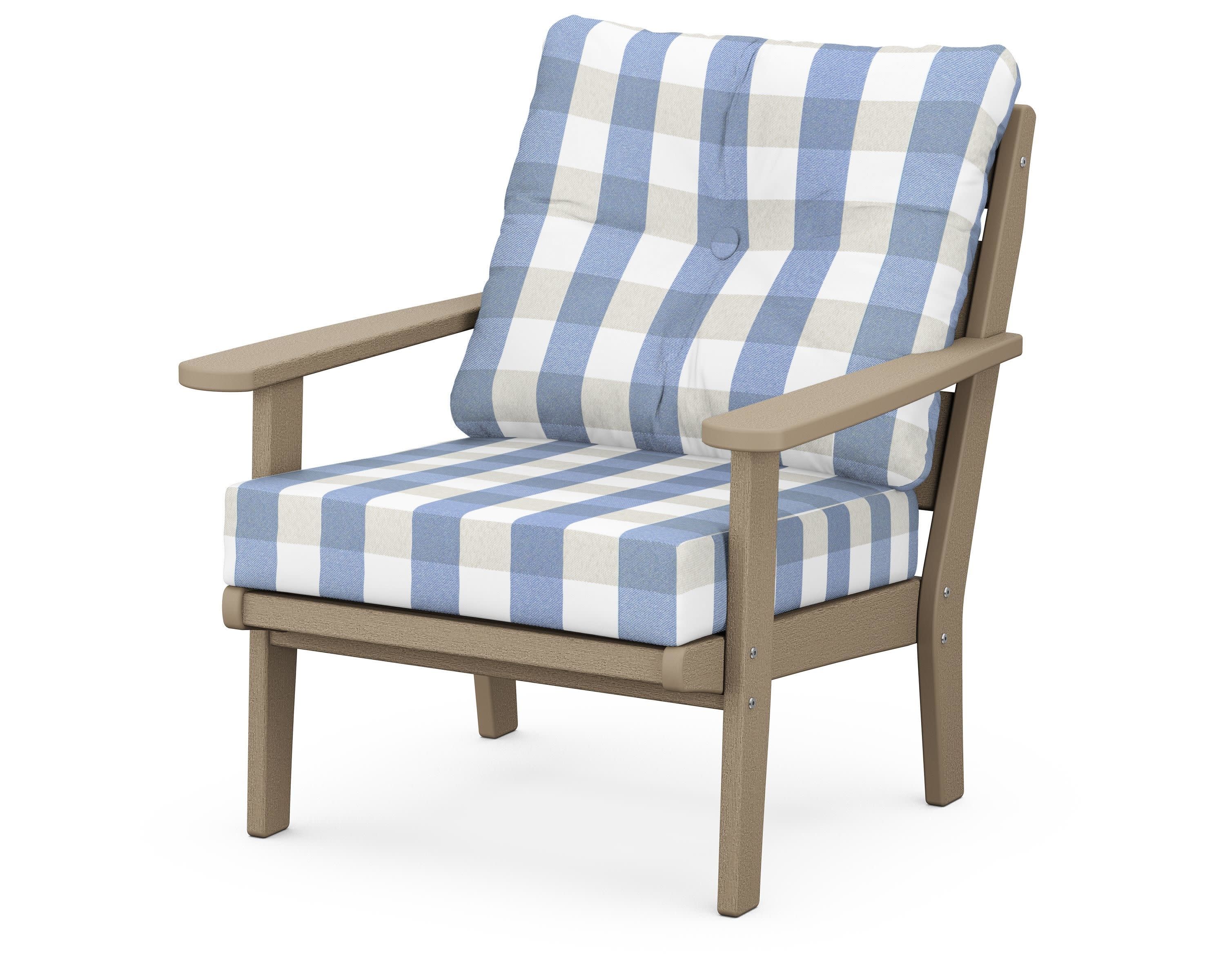 Lakeside Deep Seating Chair in Vintage Sahara / Buffalo Plaid Sky Blue