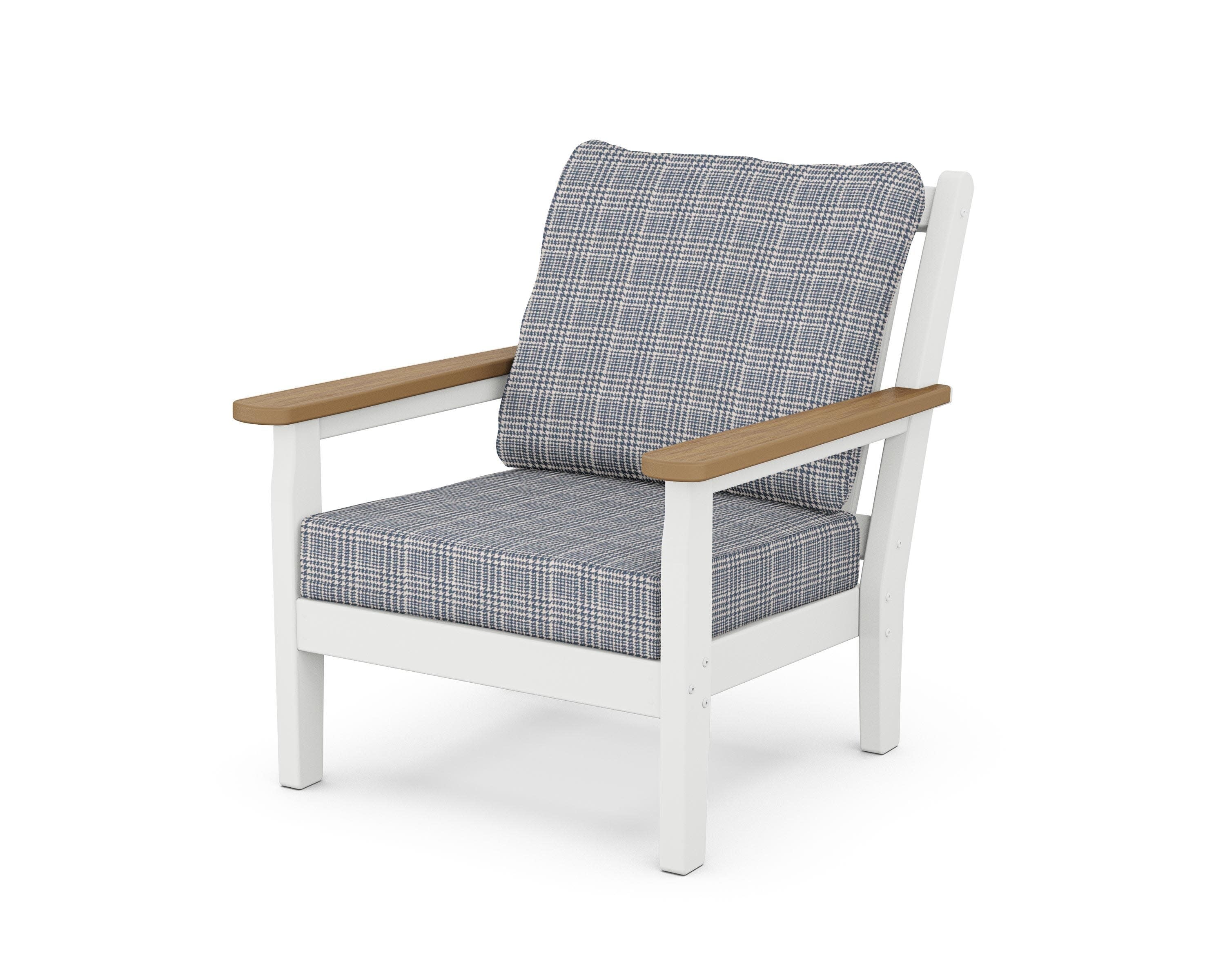 Chippendale Deep Seating Chair in White / Natural / Houndstooth Sky Blue