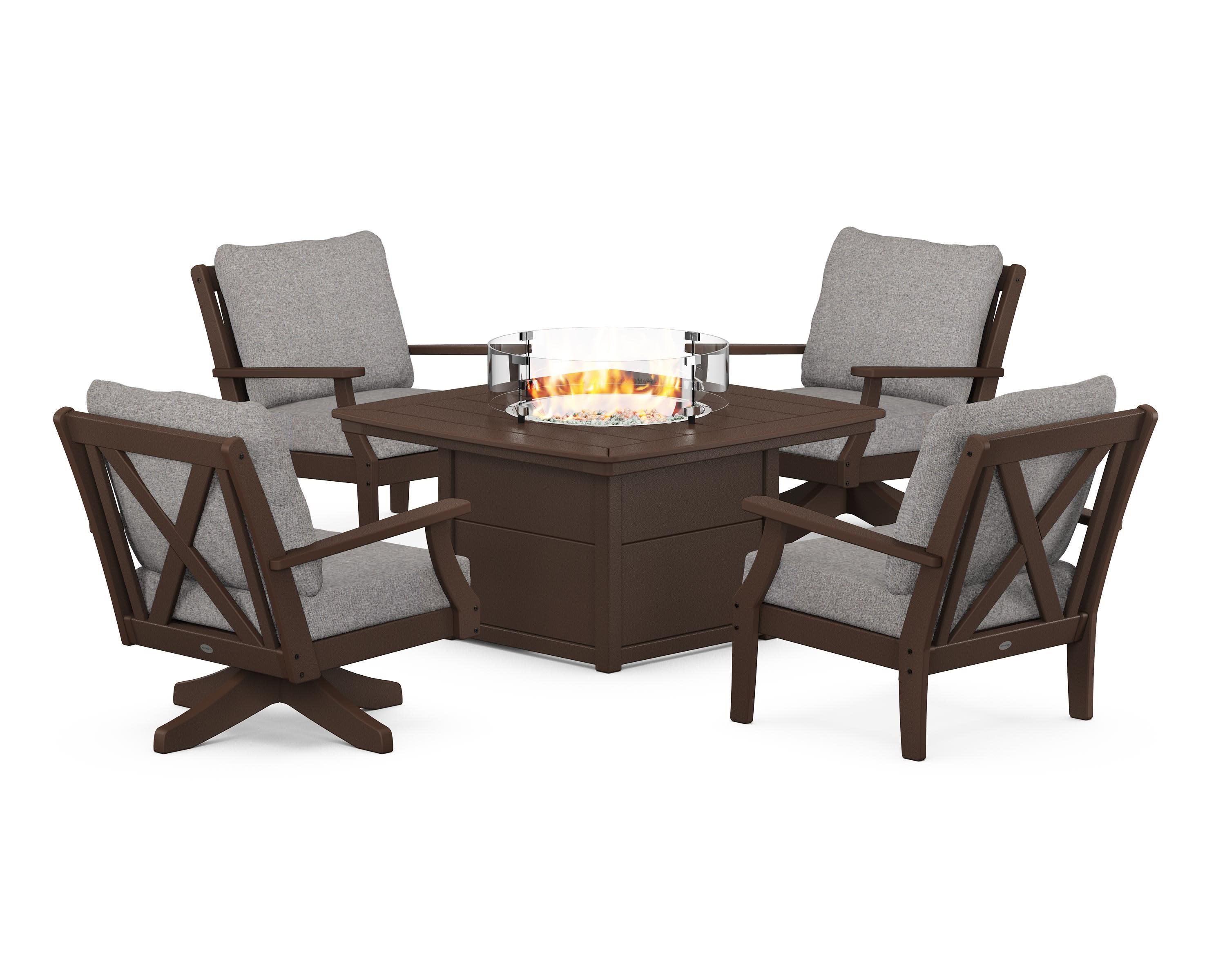 Braxton 5-Piece Deep Seating Set with Fire Table in Mahogany / Grey Mist