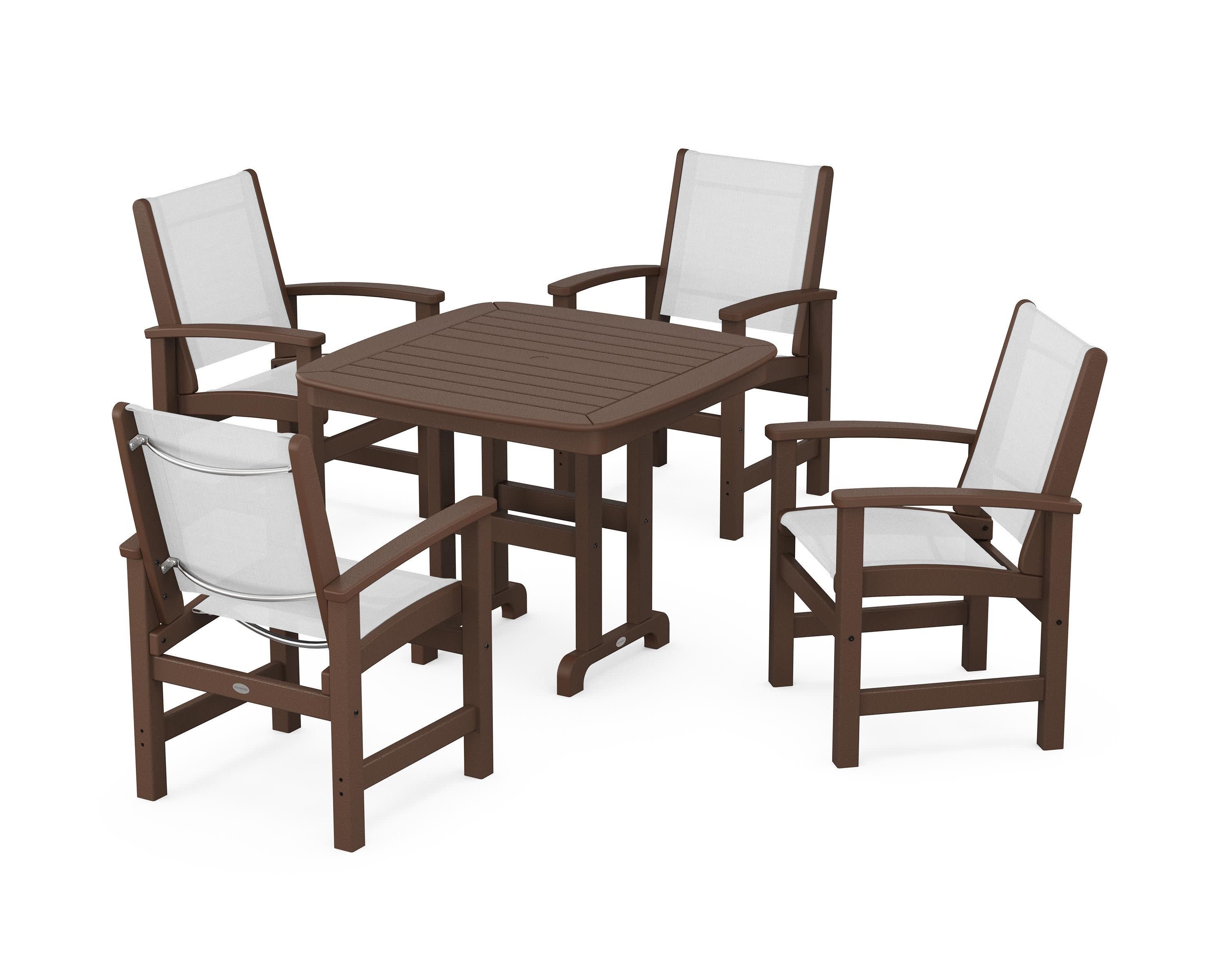 Coastal 5-Piece Dining Set in Mahogany / White Sling