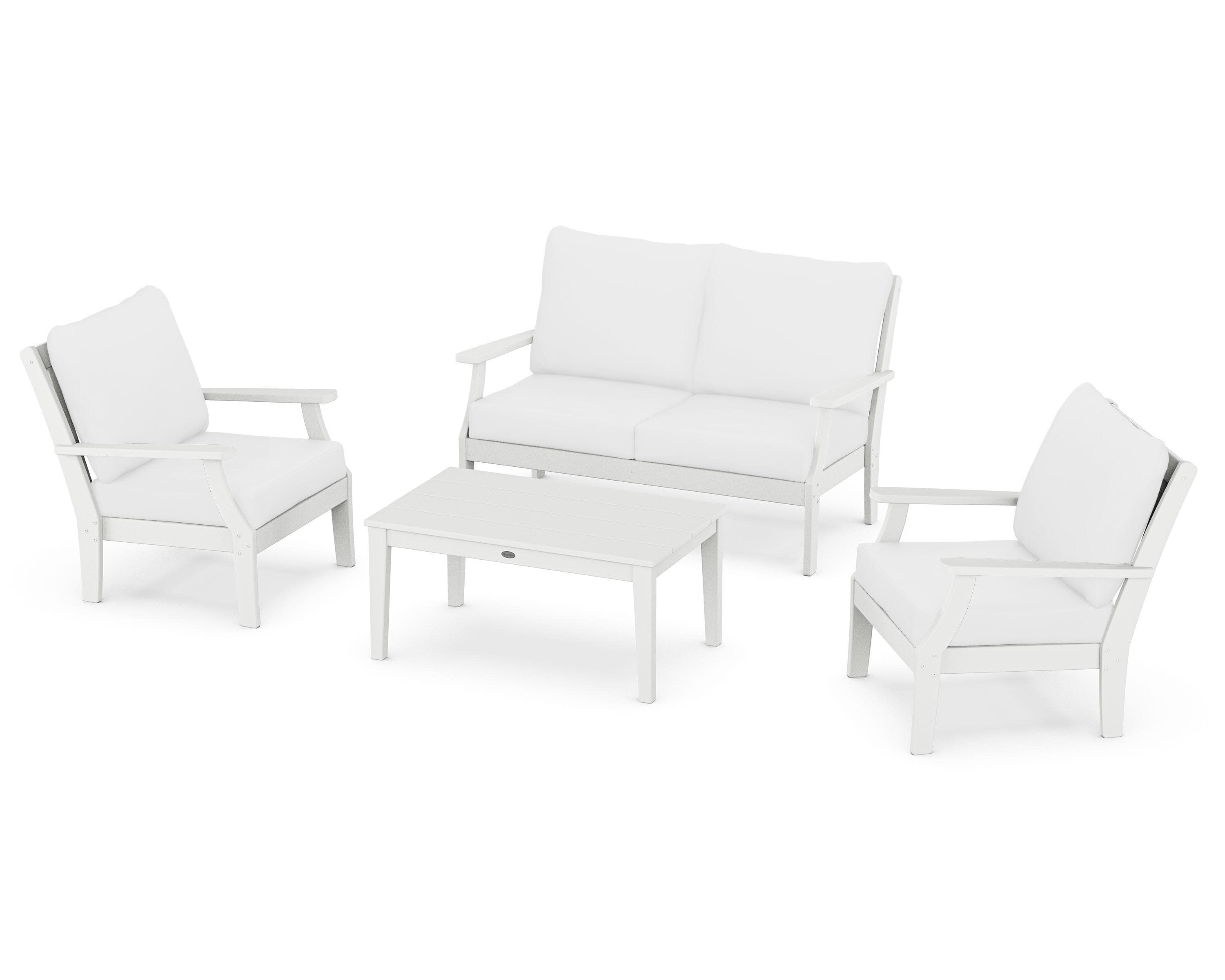 Braxton 4-Piece Deep Seating Chair Set in White / Natural
