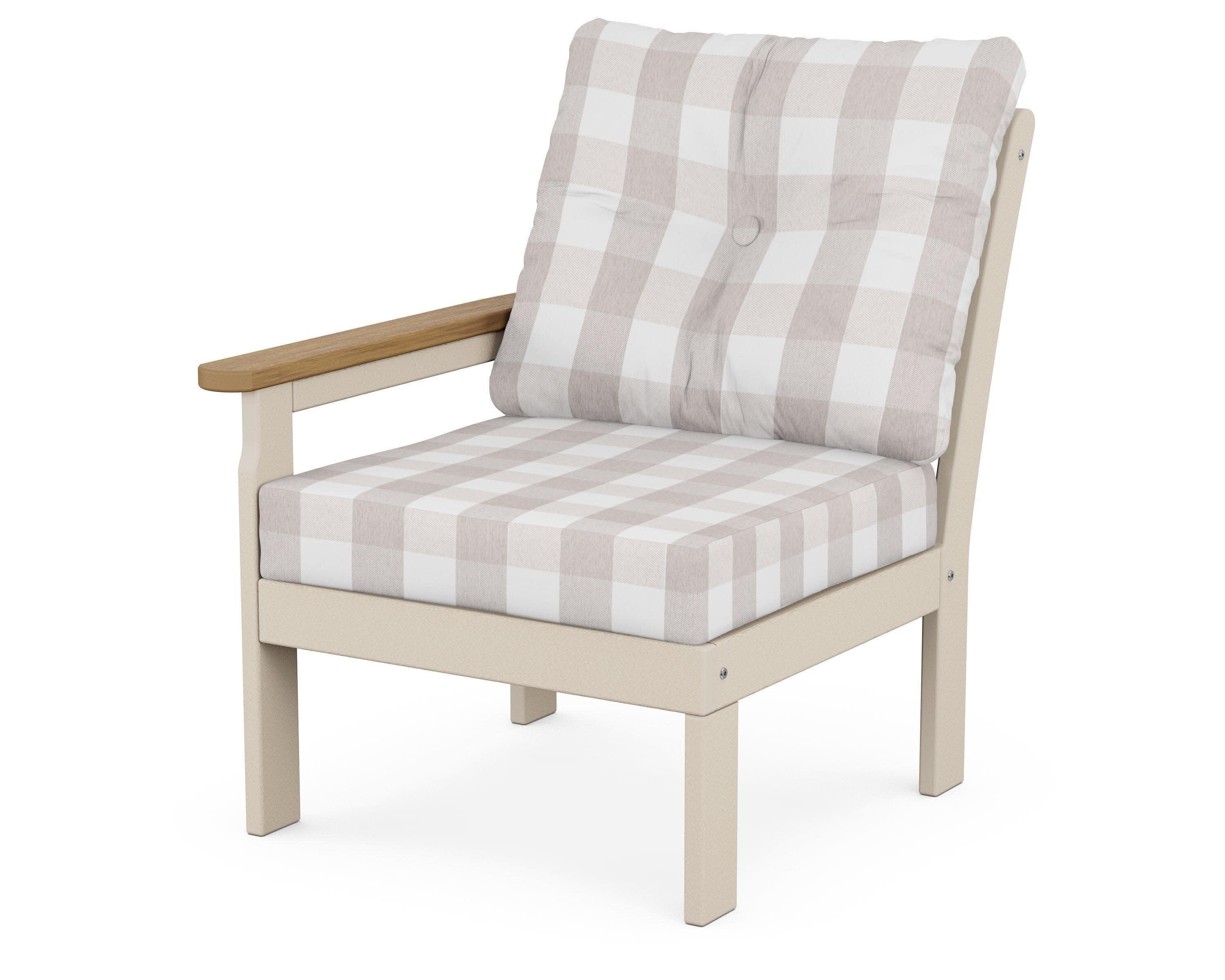 Vineyard Modular Left Arm Chair in Sand / Natural / Buffalo Plaid Dune Burlap