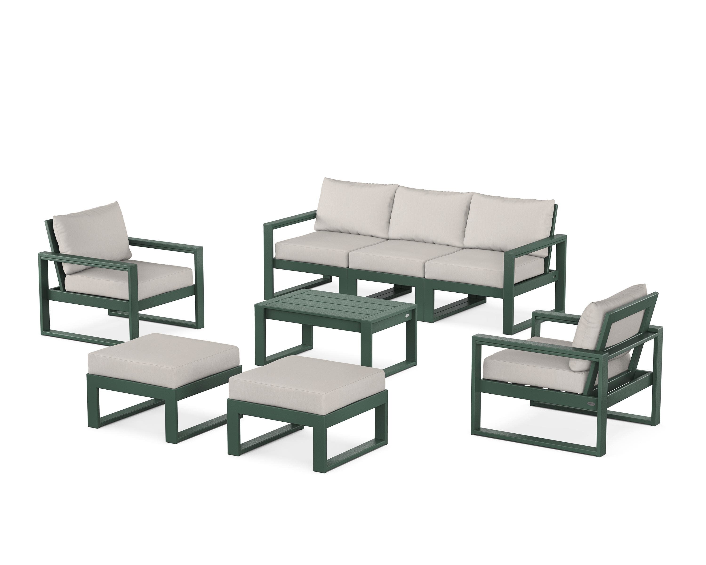 EDGE Sectional 8-Piece Lounge Sofa Set in Green / Cast Ash