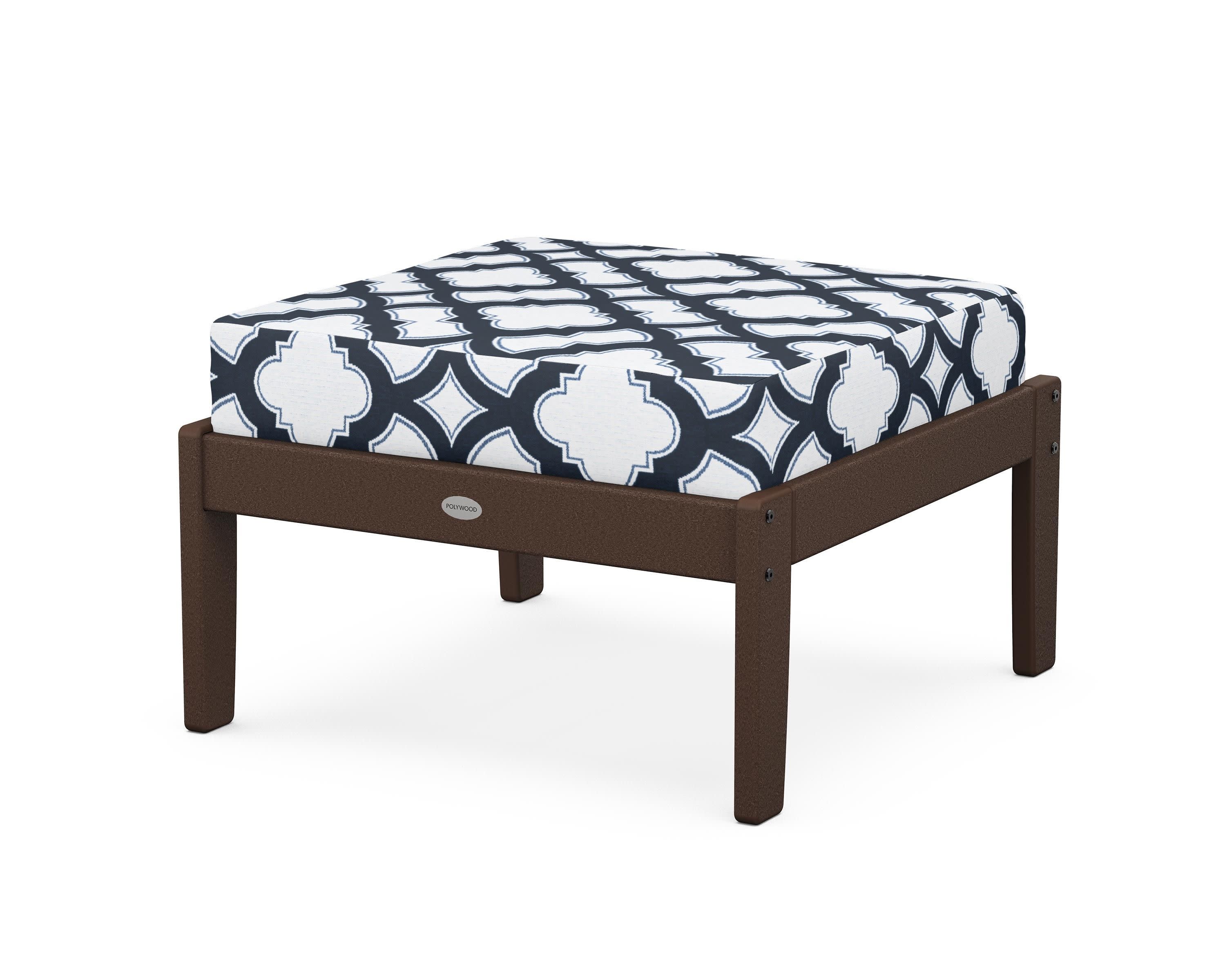 Braxton Deep Seating Ottoman in Mahogany / Trellis Marine Indigo