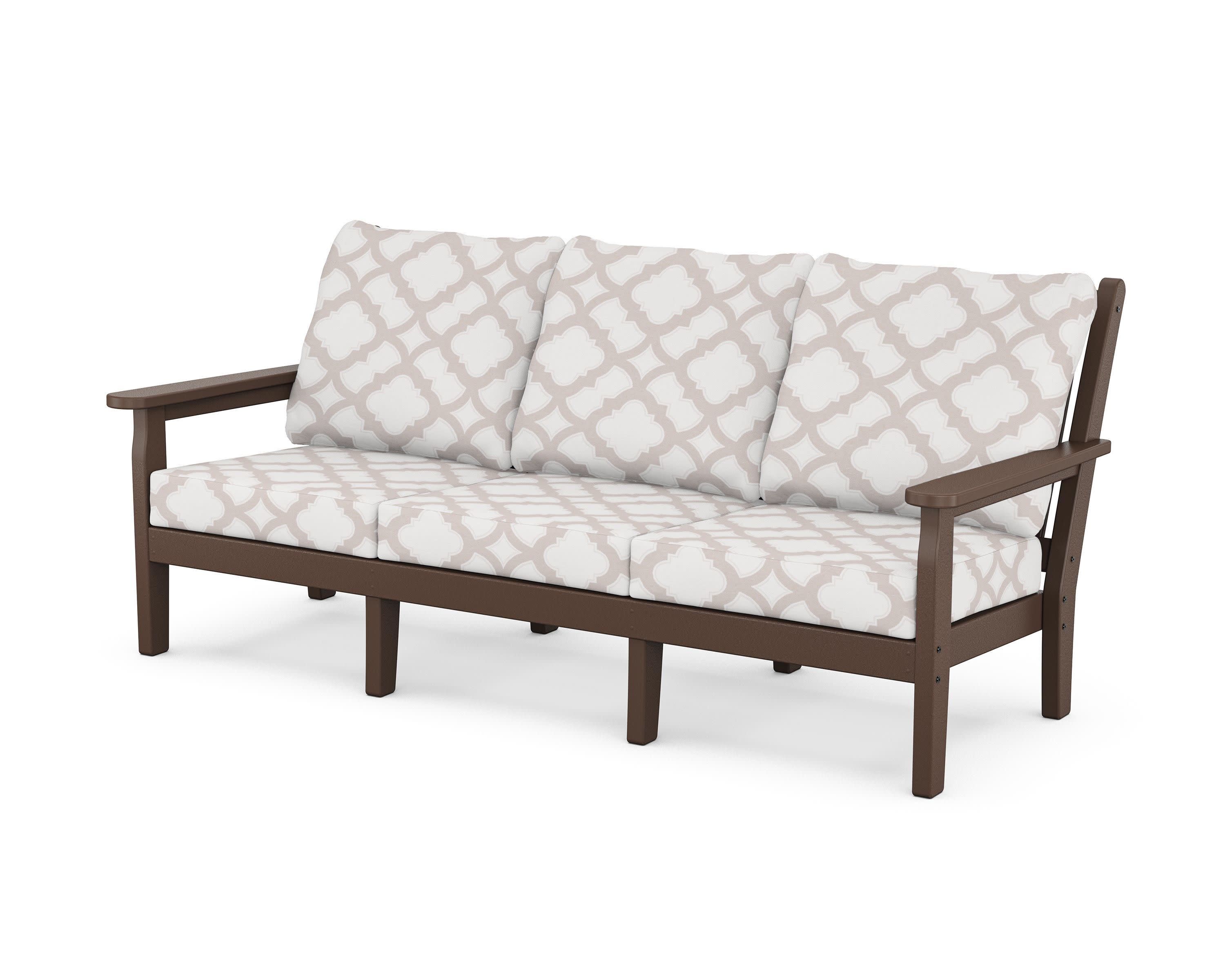 Chippendale Deep Seating Sofa in Mahogany / Trellis Dune Burlap