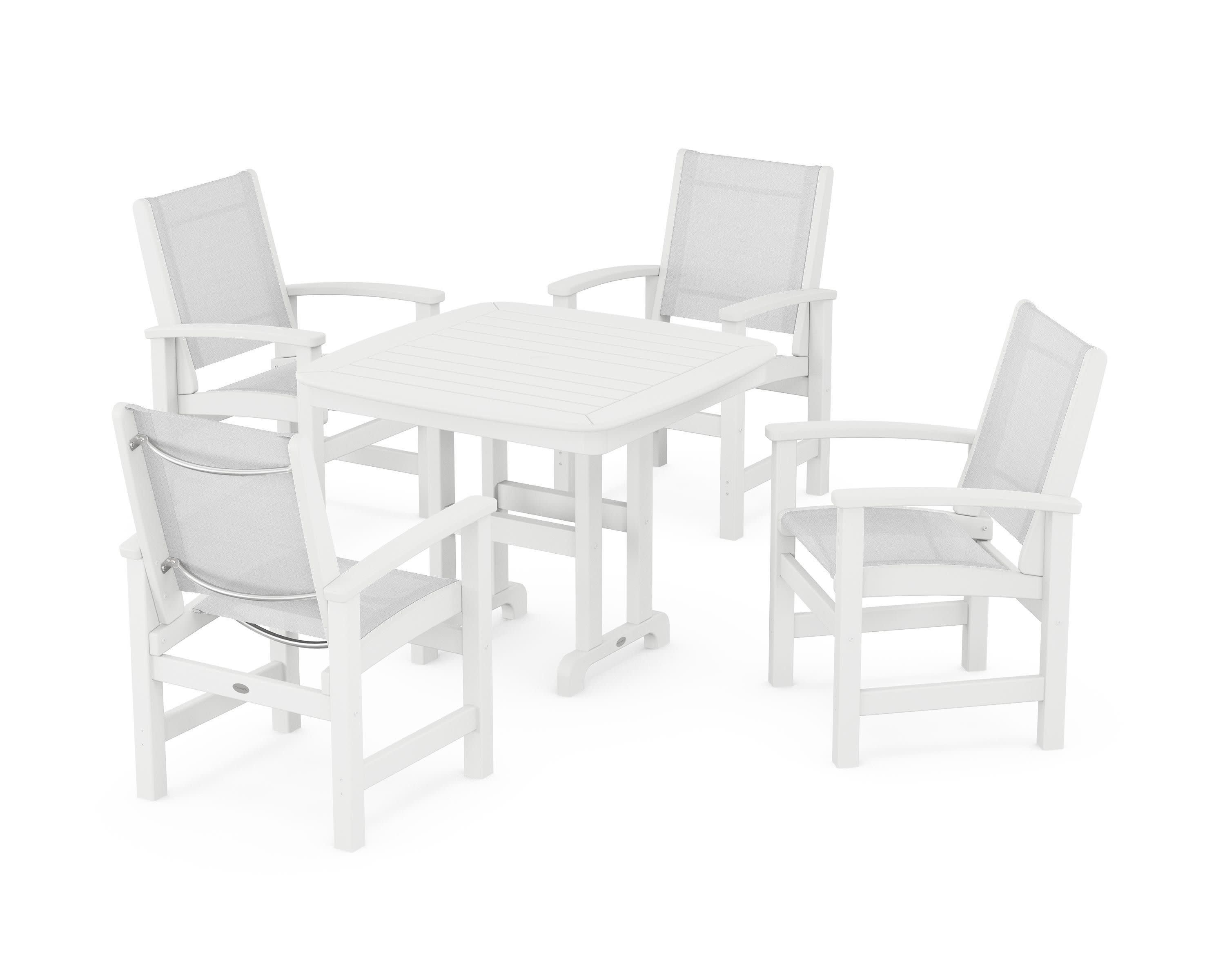 Coastal 5-Piece Dining Set in White / White Sling