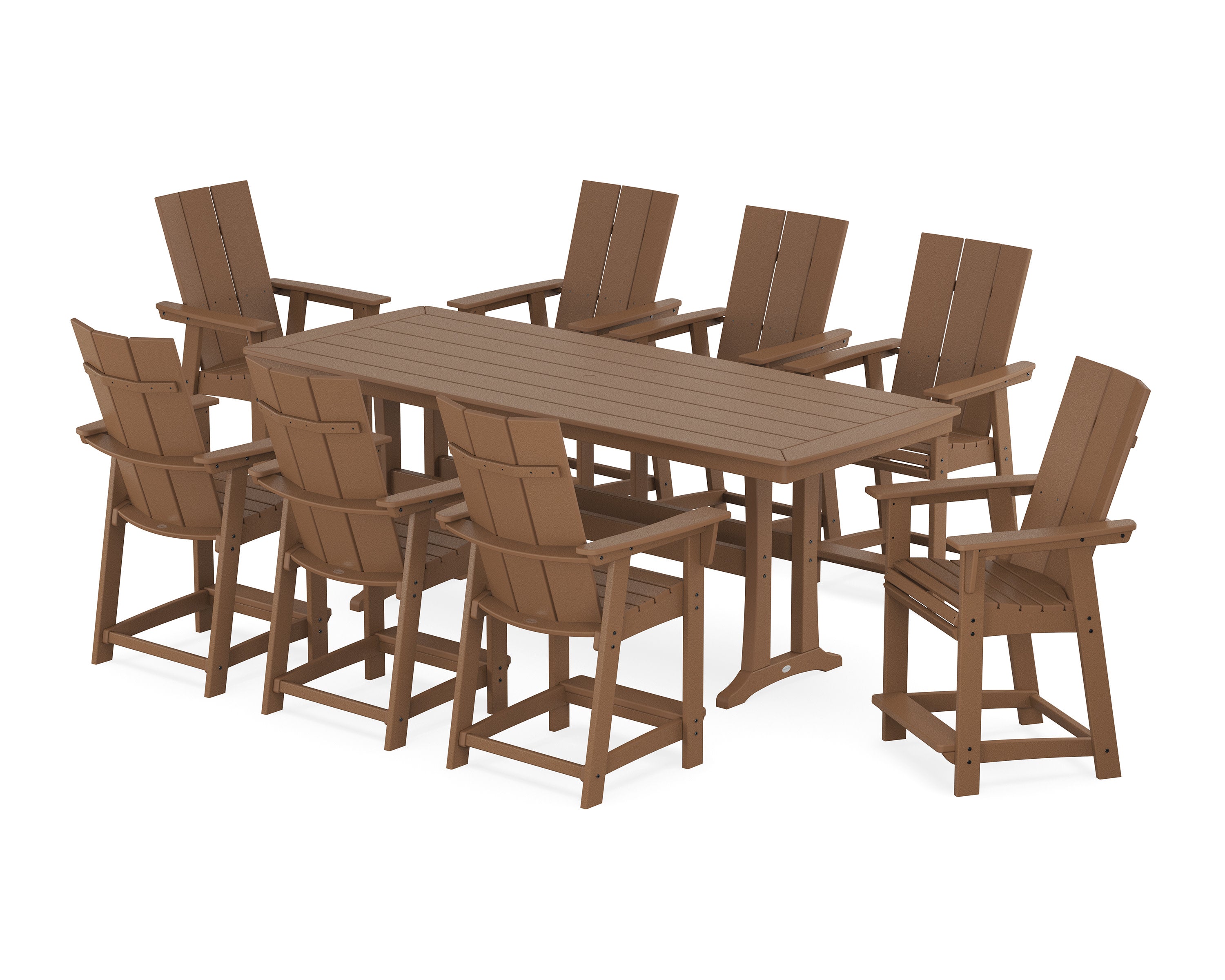 Modern Curveback Adirondack 9-Piece Counter Set with Trestle Legs in Teak
