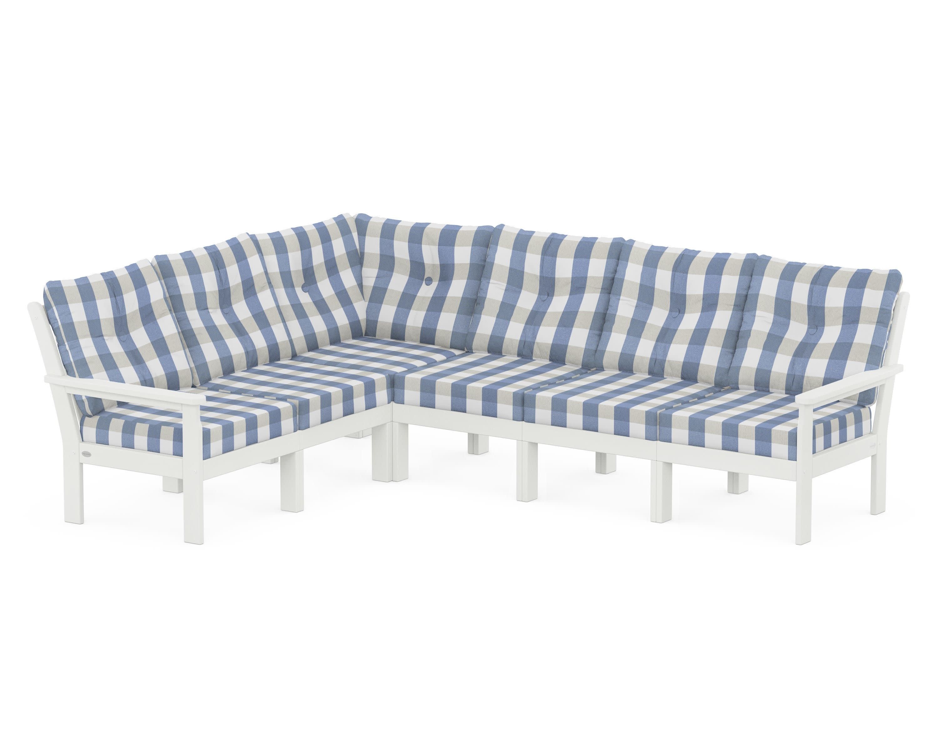 Vineyard 6-Piece Sectional in Vintage White / Buffalo Plaid Sky Blue