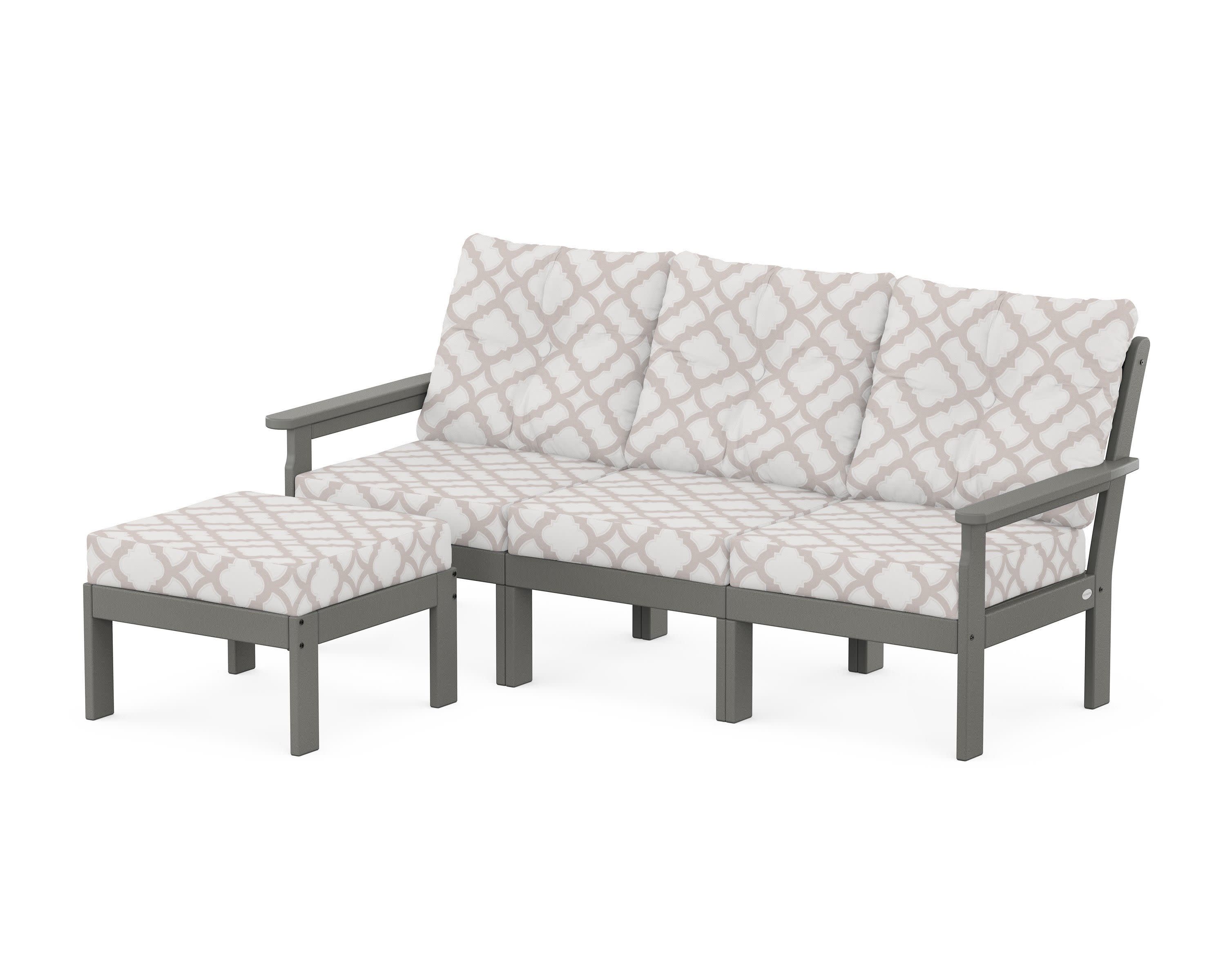 Vineyard 4-Piece Sectional with Ottoman in Slate Grey / Trellis Dune Burlap