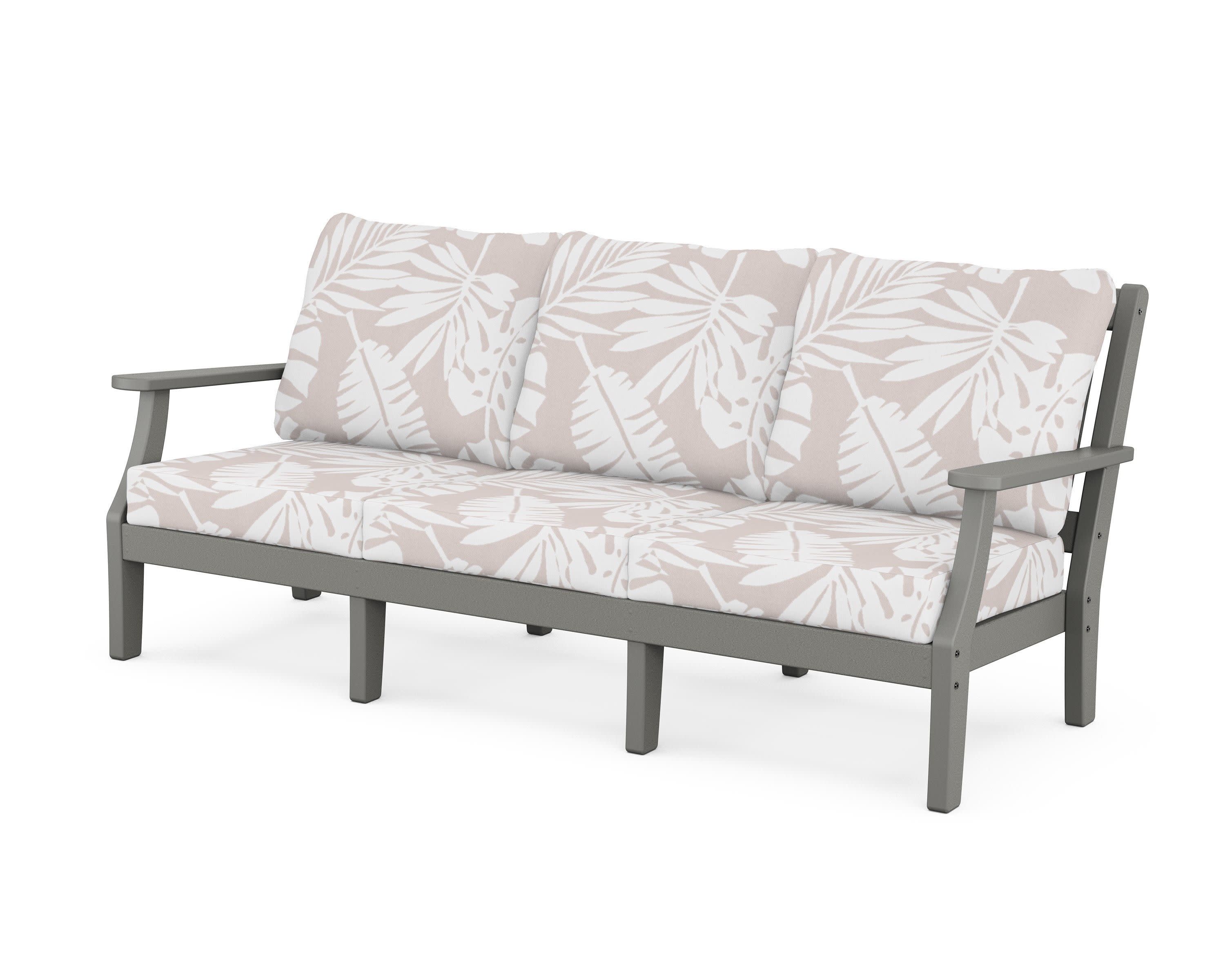 Chinoiserie Deep Seating Sofa in Slate Grey / Leaf Dune Burlap