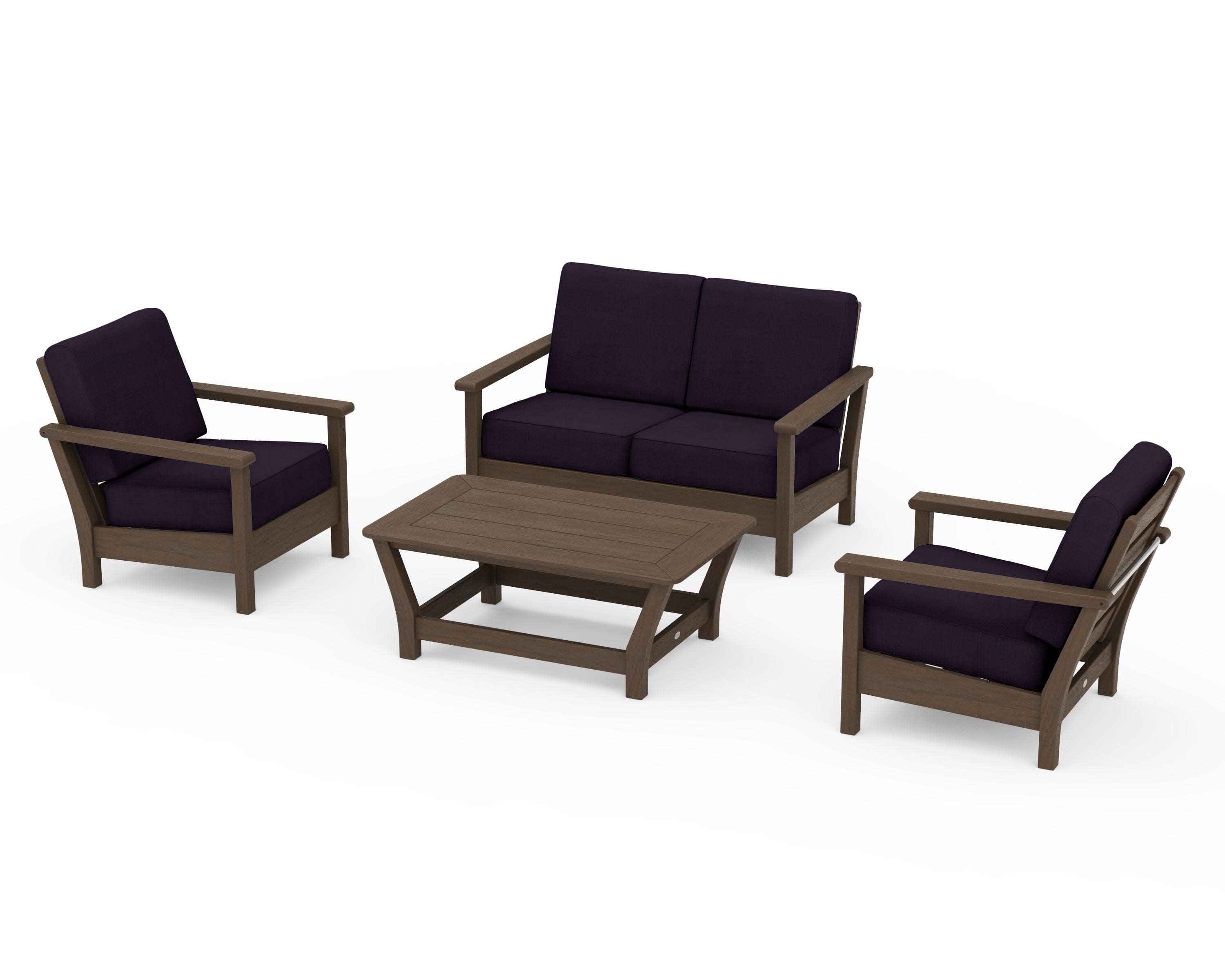 Harbour 4-Piece Deep Seating Set in Kona / Navy Linen