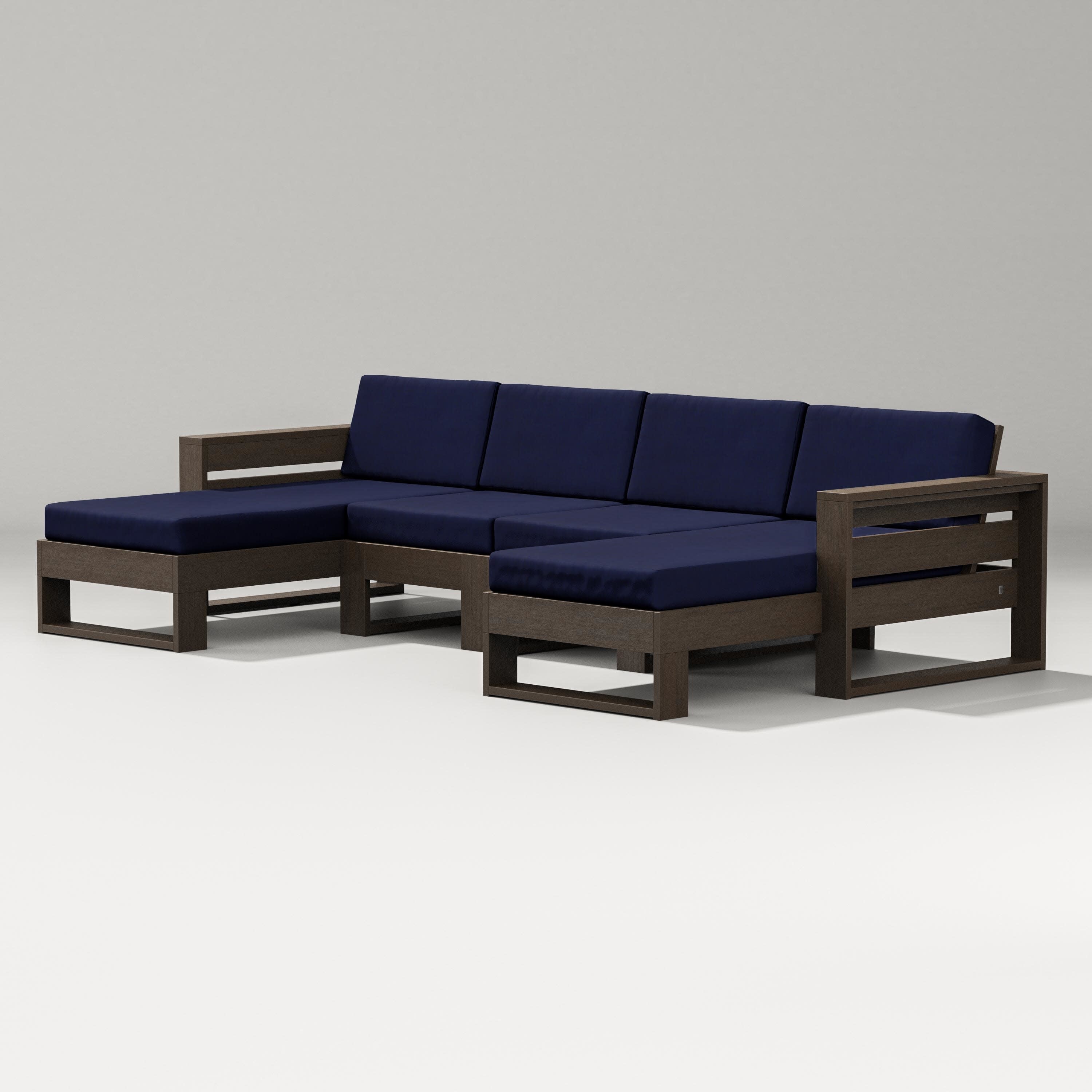 Latitude Double Chaise Sectional in Kona / Navy